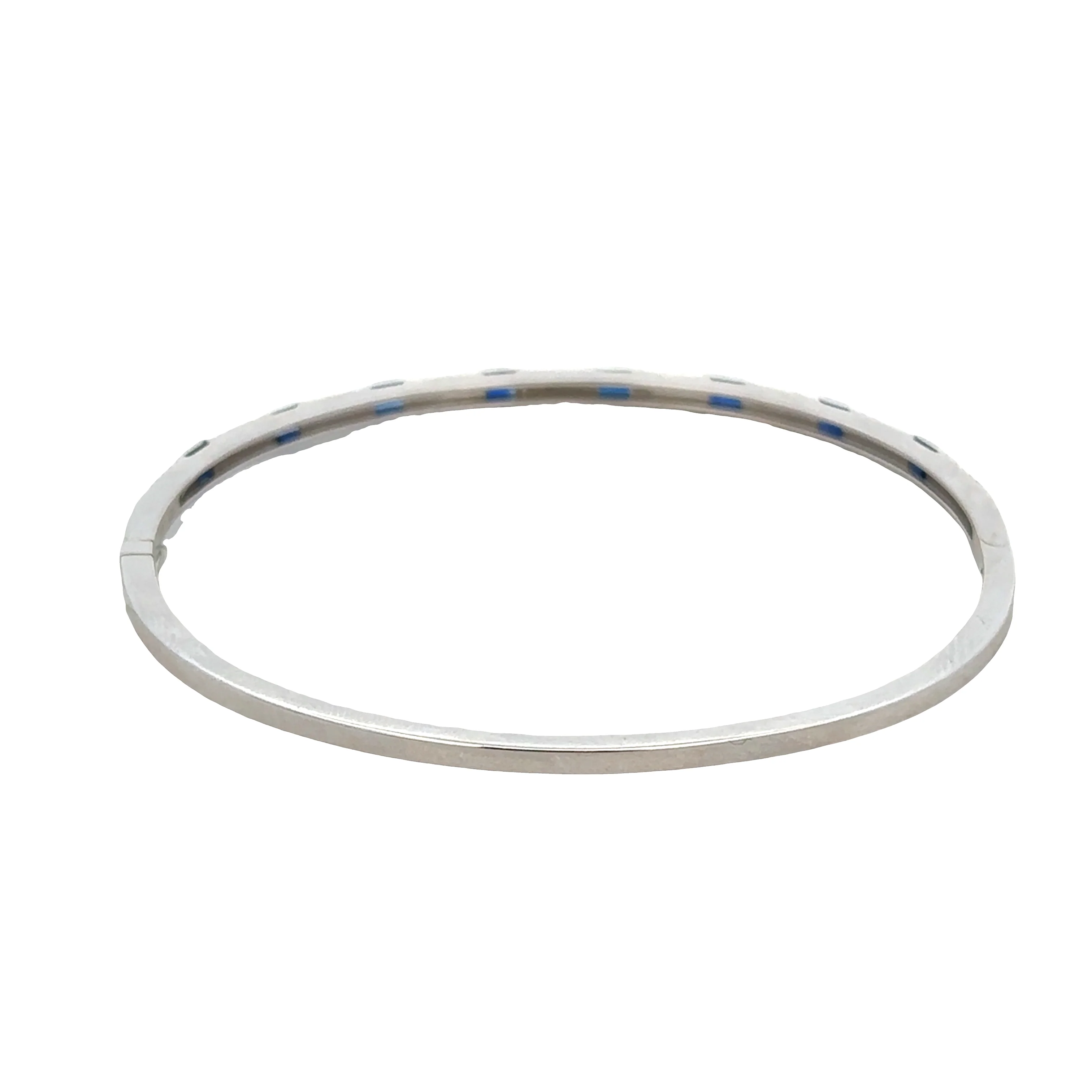 14k White Gold Sapphire & Diamond Alternating Bangle – 2.2mm Wide - Image 2