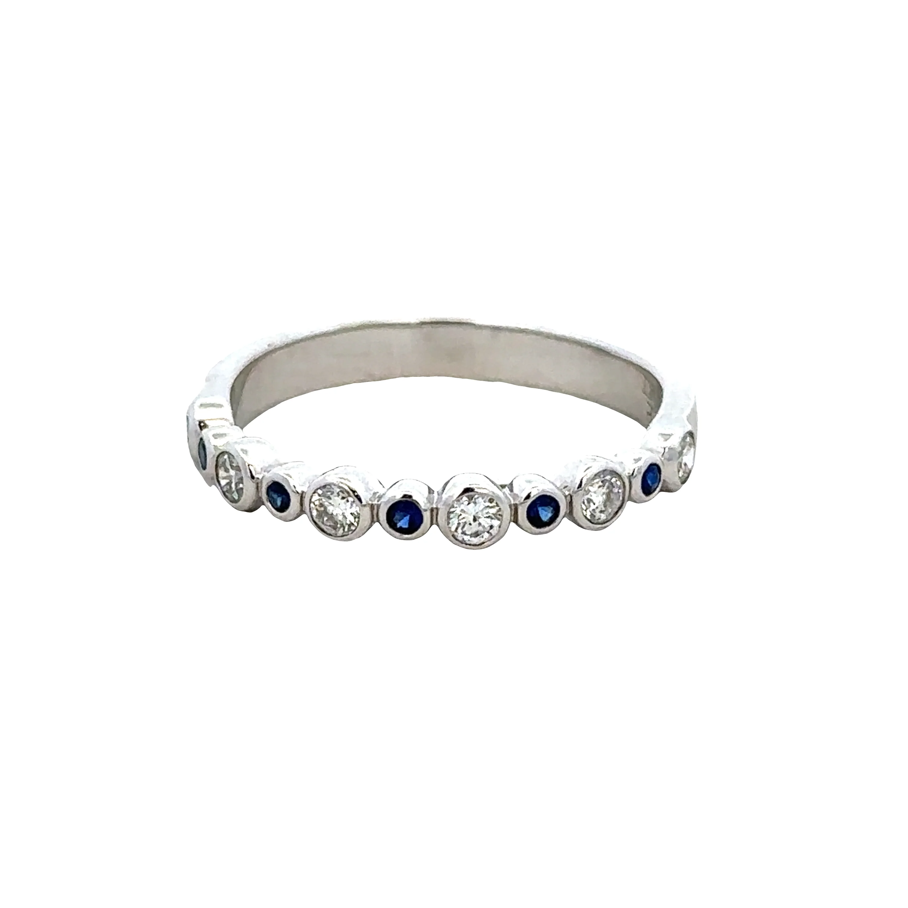 14k White Gold Sapphire & Diamond Alternating Bezel Band – Size 6.5
