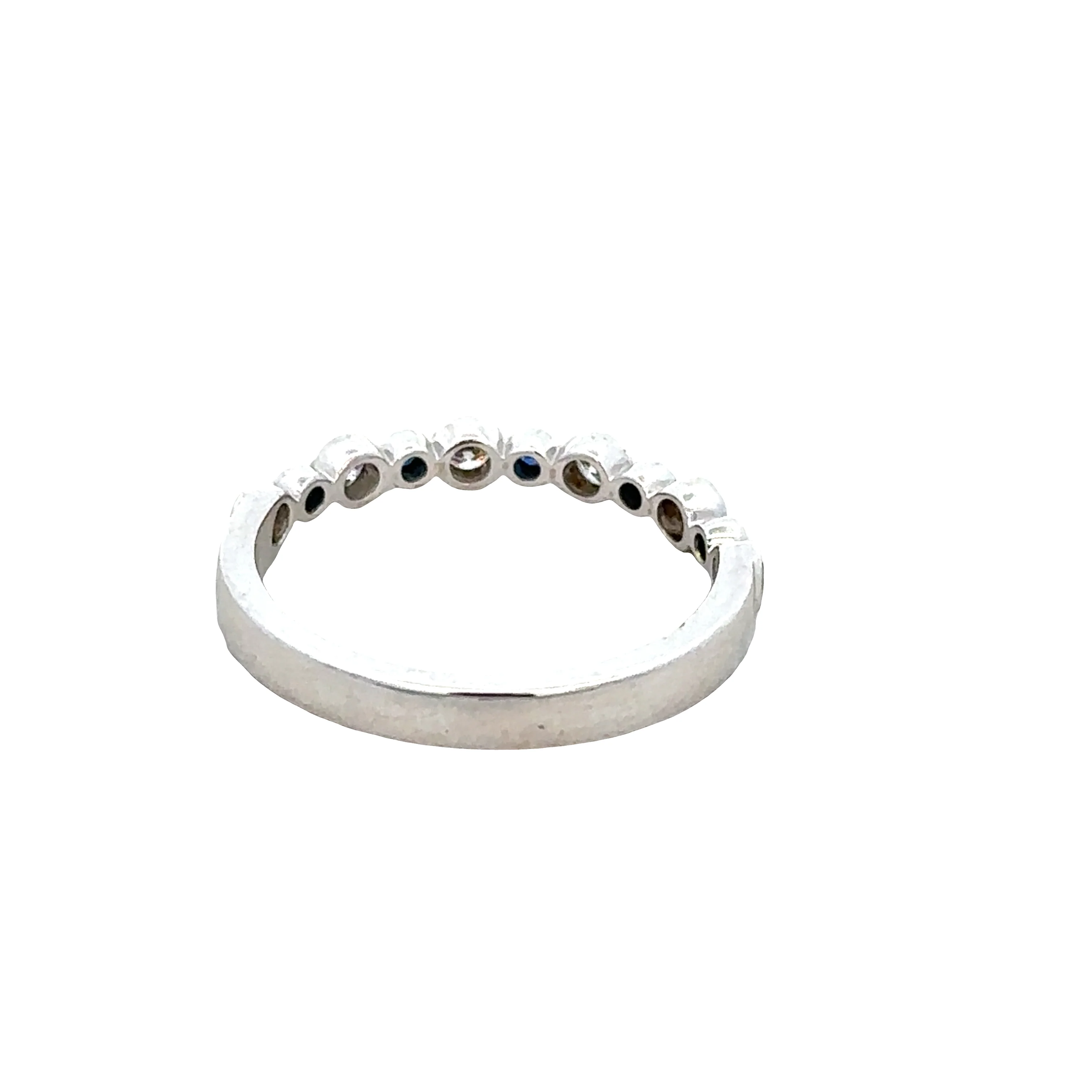 14k White Gold Sapphire & Diamond Alternating Bezel Band – Size 6.5 - Image 3