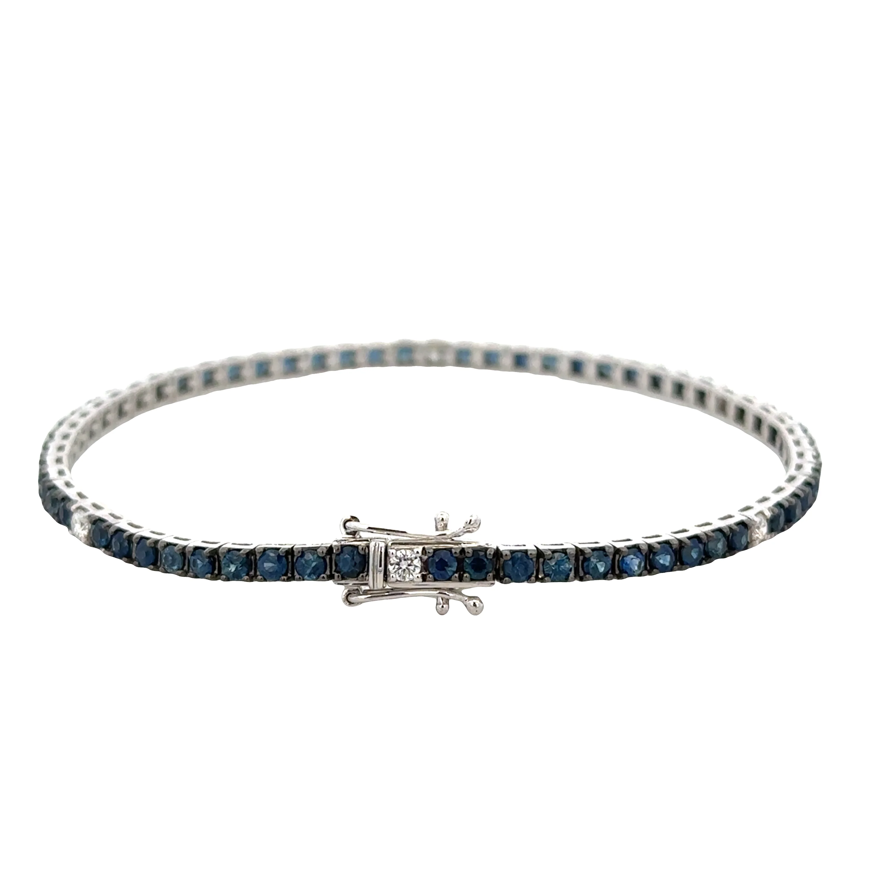 14k White Gold Sapphire & Diamond Alternating Straight Line Bracelet – 7" Long - Image 2