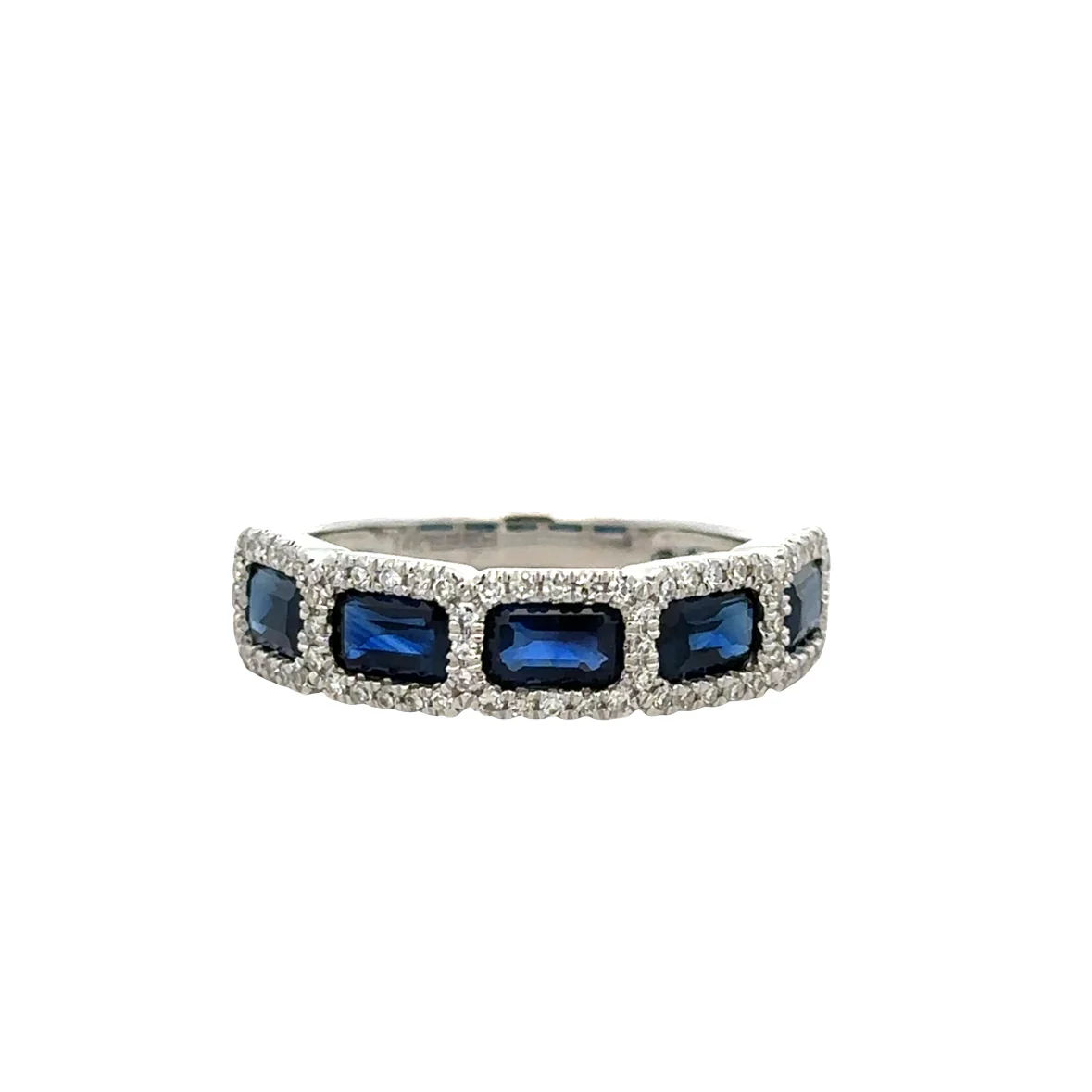 14k White Gold Sapphire & Diamond Band – Size 7