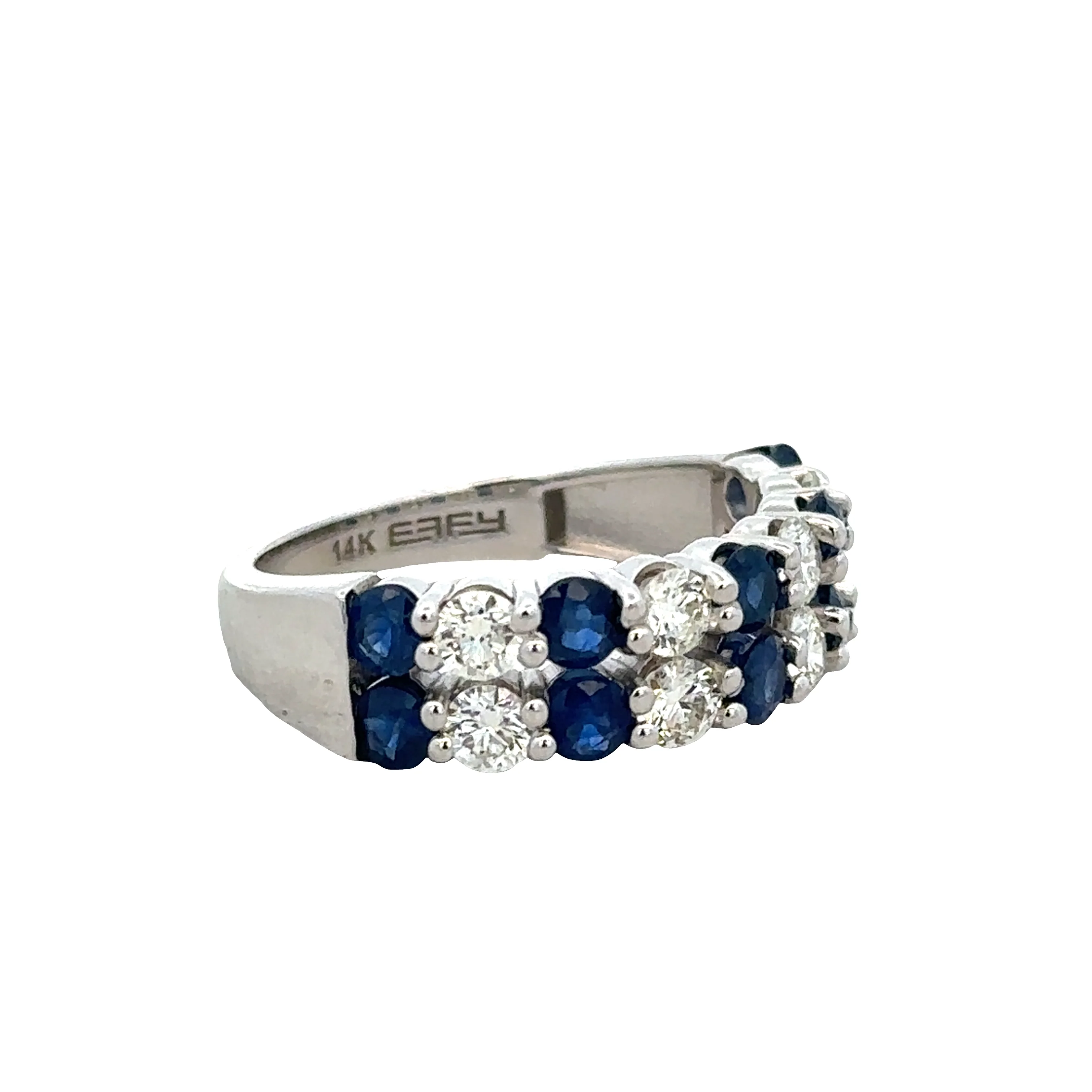 14k White Gold Sapphire & Diamond Double Row Band – Size 7.25 - Image 2