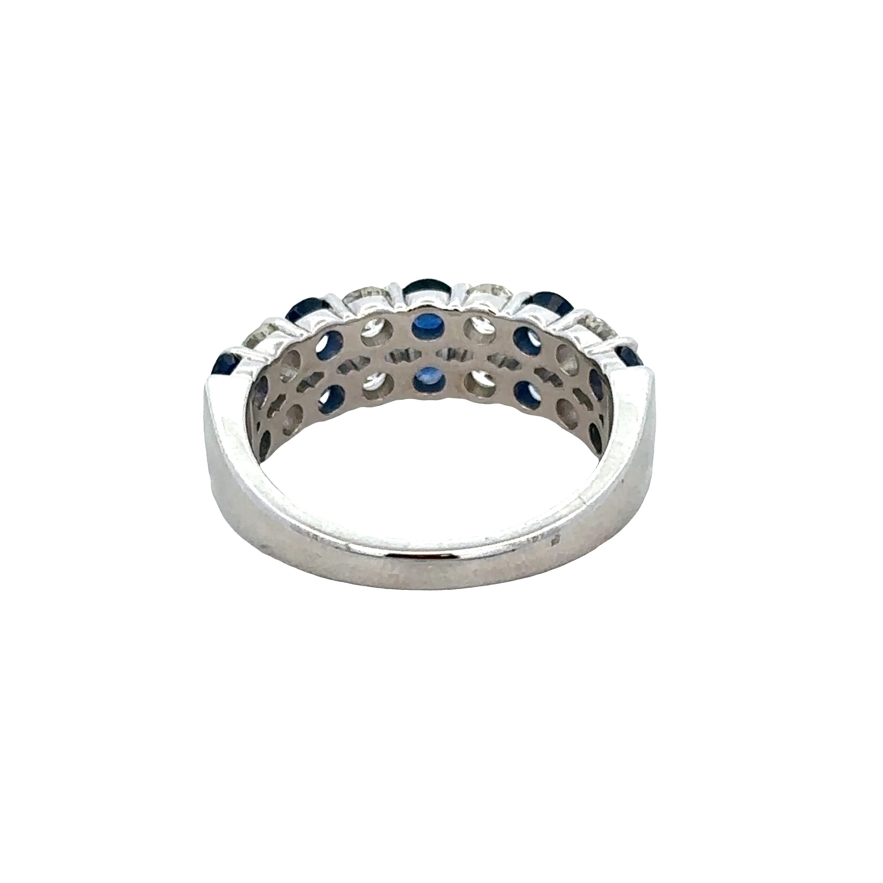 14k White Gold Sapphire & Diamond Double Row Band – Size 7.25 - Image 3