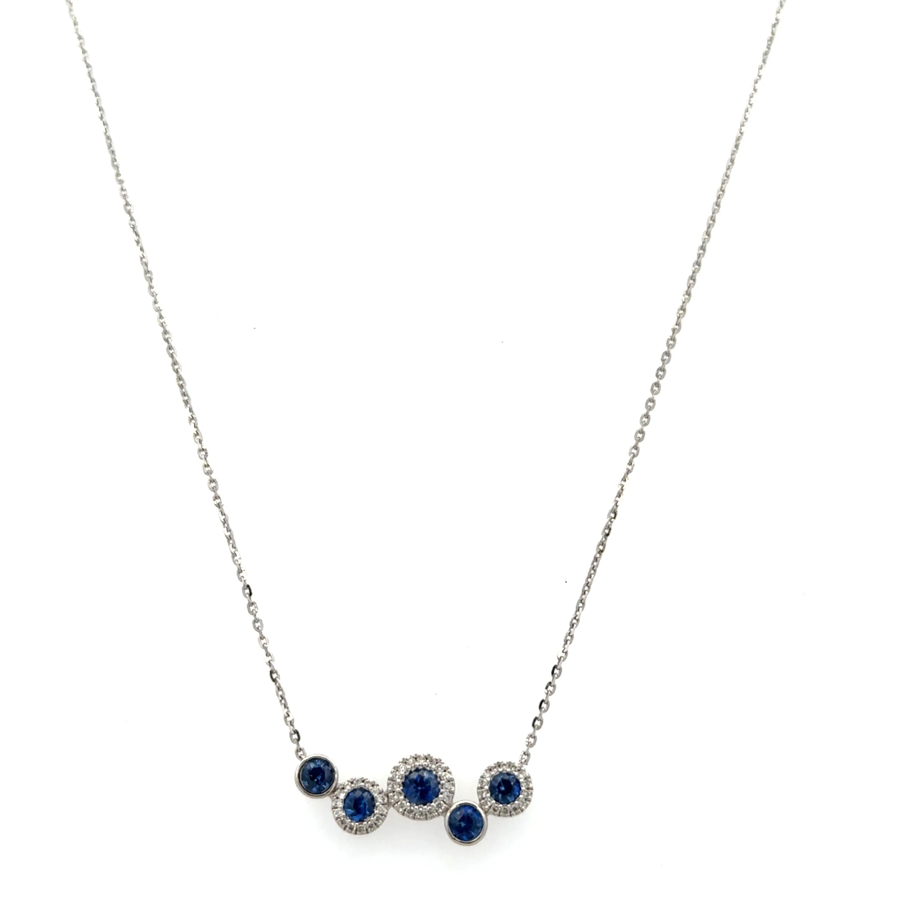 14k White Gold Sapphire & Diamond Geometric Necklace – 18" - Image 2