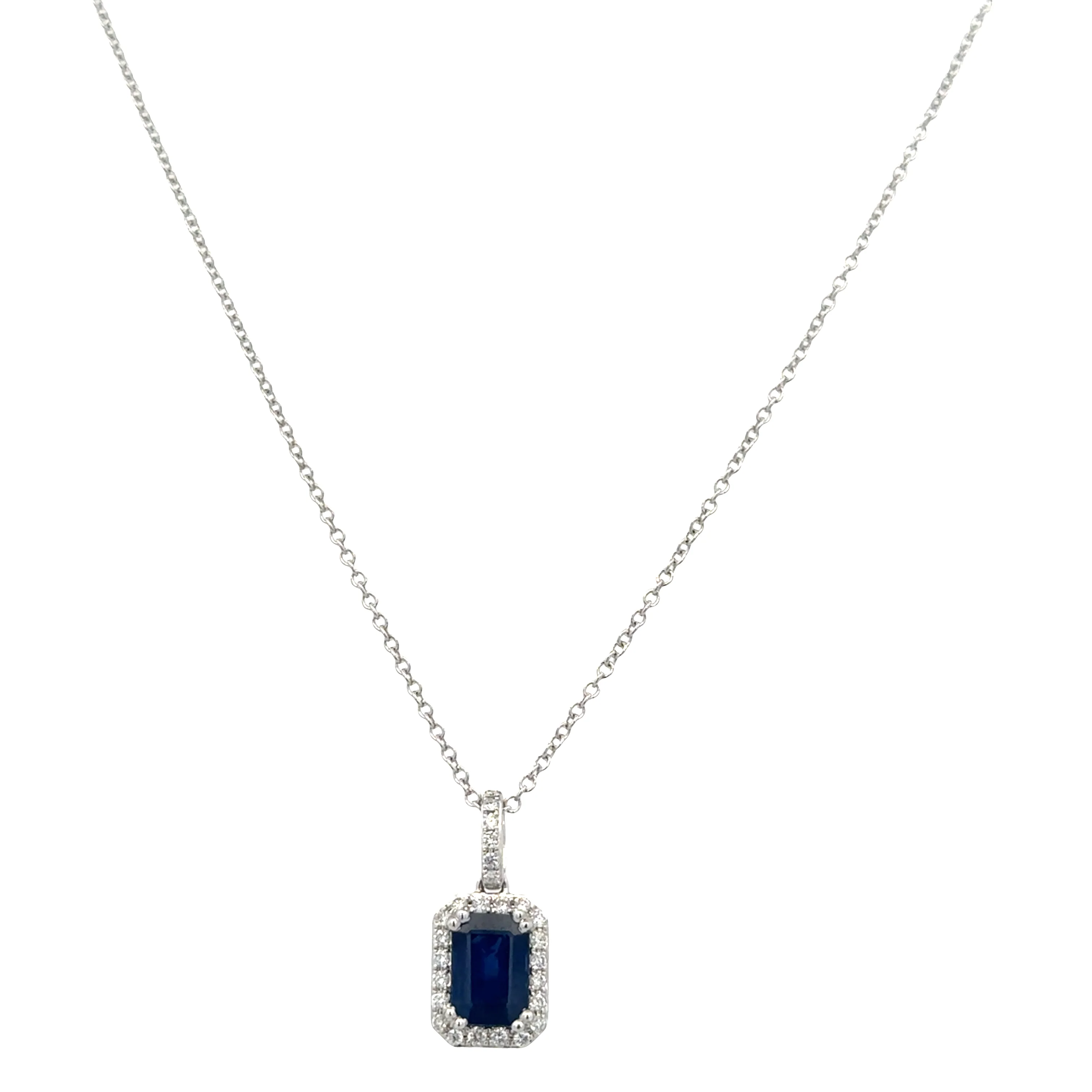 14k White Gold Sapphire & Diamond Halo Pendant – 1.05 Carats