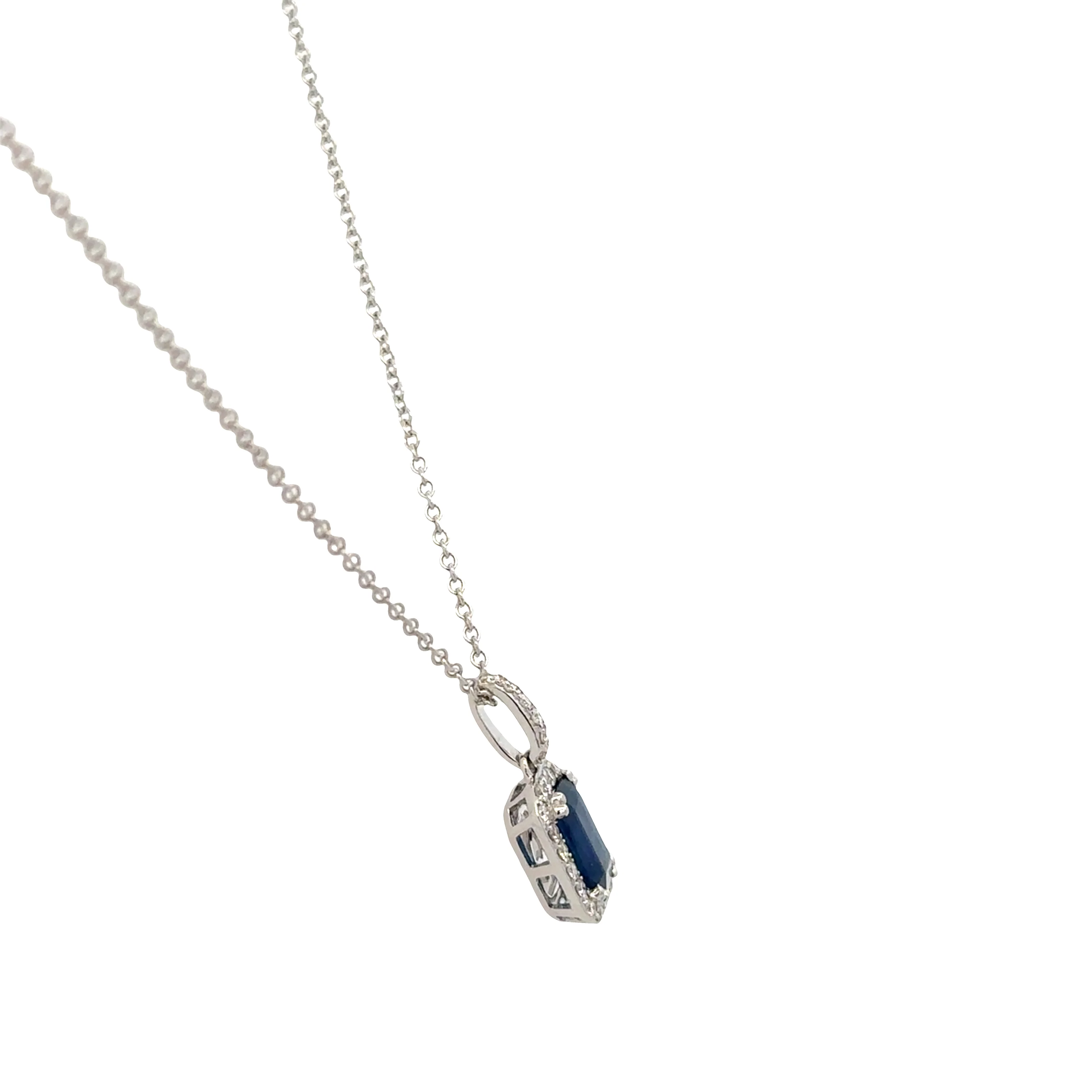 14k White Gold Sapphire & Diamond Halo Pendant – 1.05 Carats - Image 2