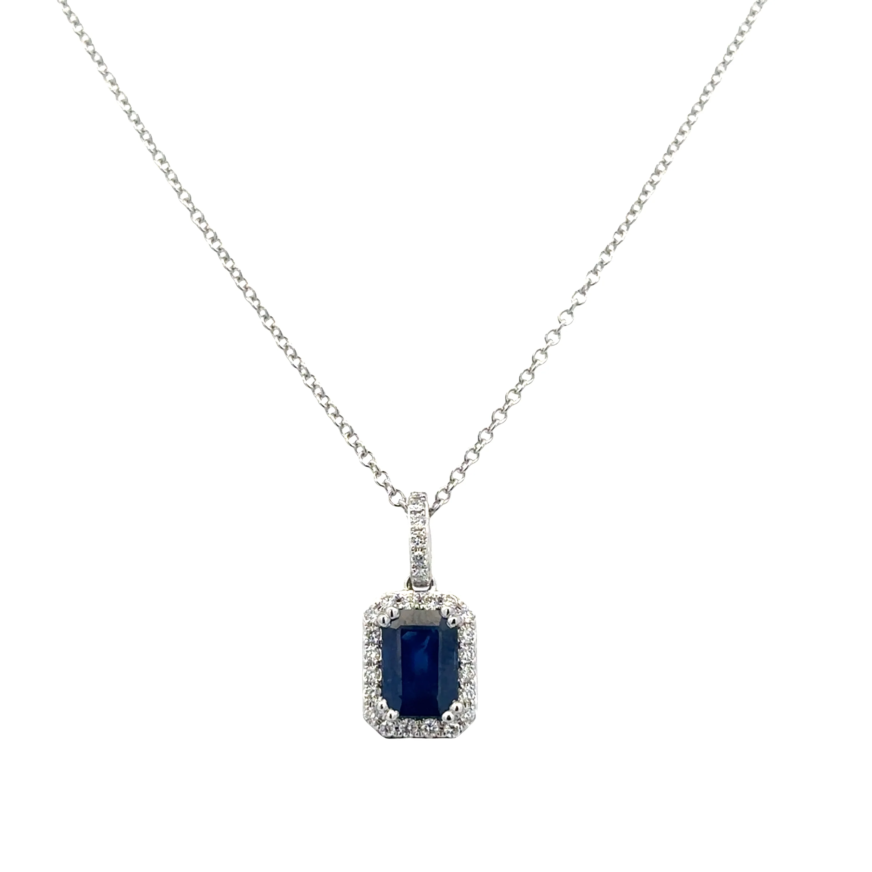 14k White Gold Sapphire & Diamond Halo Pendant – 1.05 Carats - Image 3