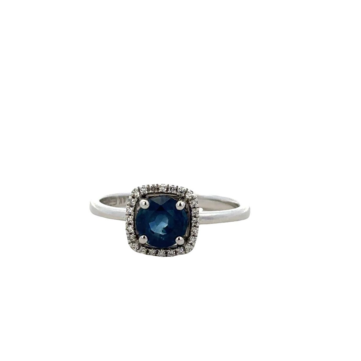 14k White Gold Sapphire & Diamond Halo Ring – Size 7