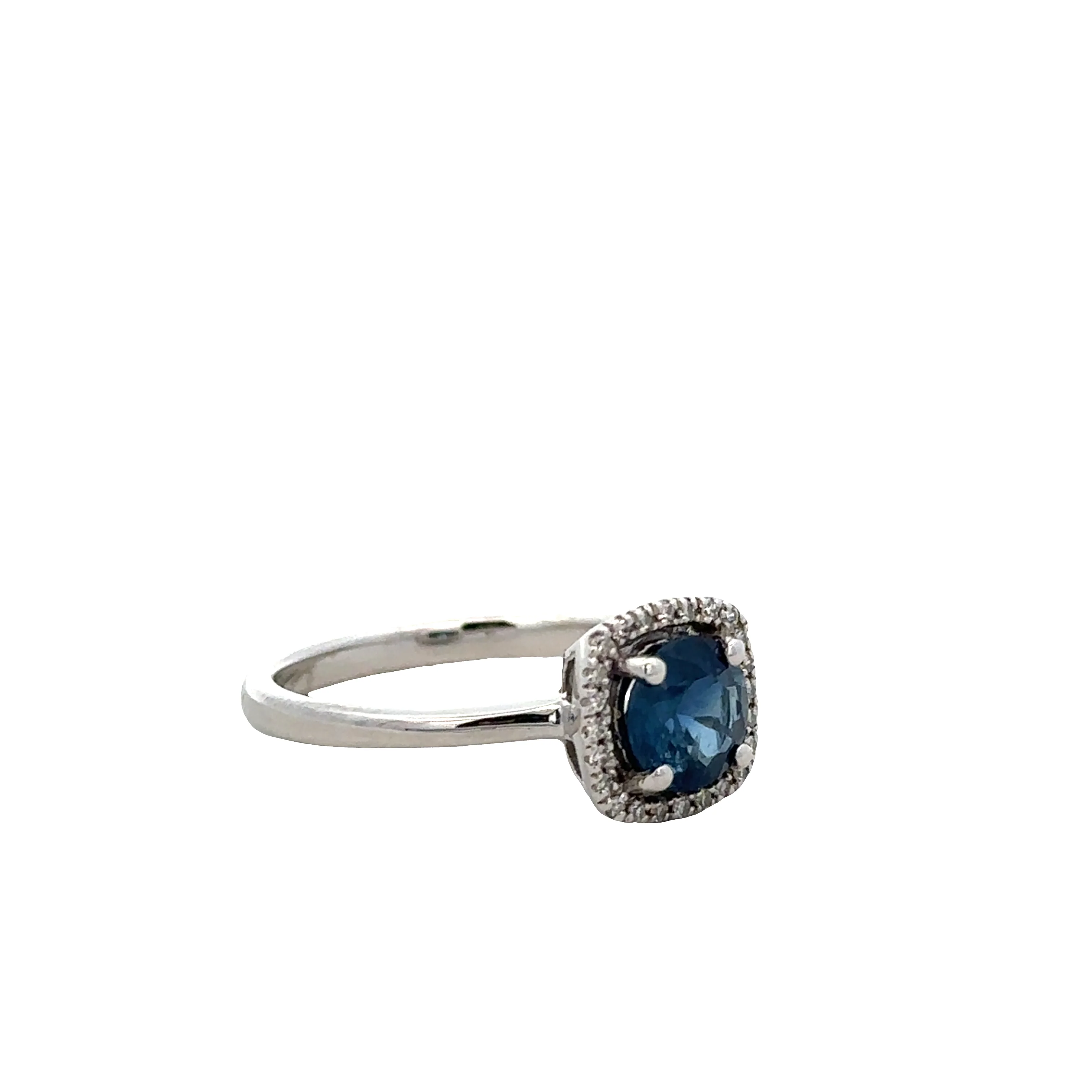 14k White Gold Sapphire & Diamond Halo Ring – Size 7 - Image 2