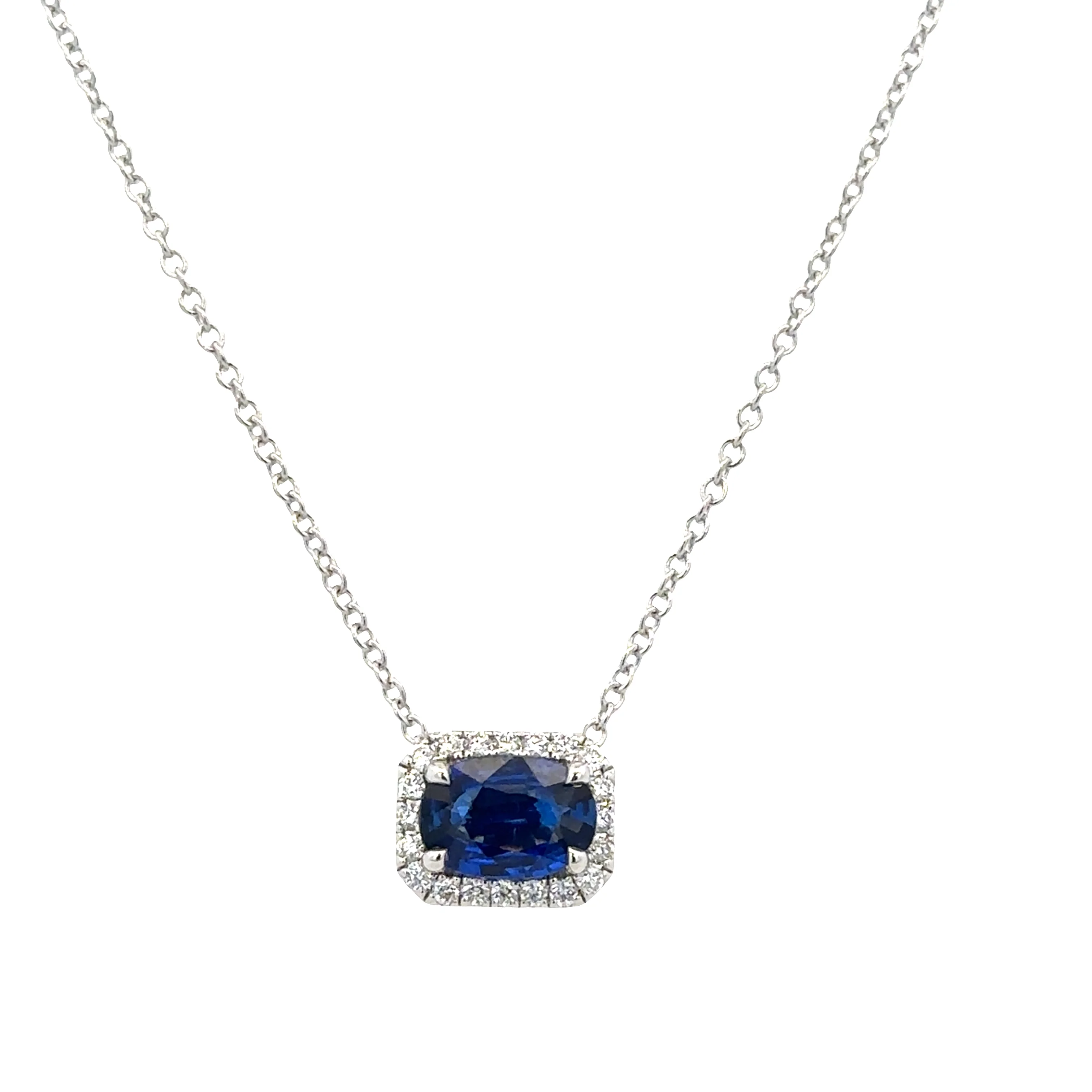 14k White Gold Sapphire & Diamond Halo Slide Pendant – 0.80 Carats