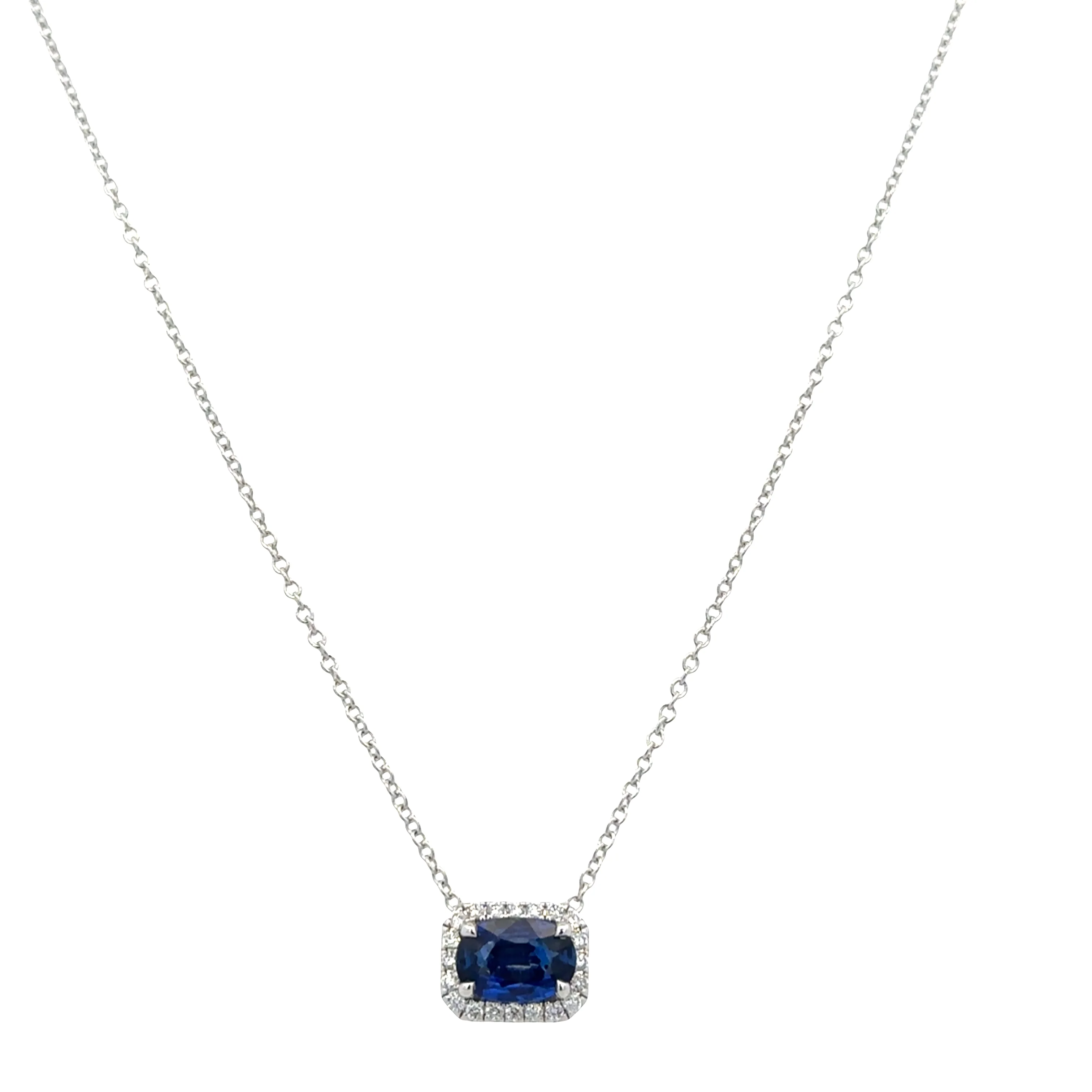 14k White Gold Sapphire & Diamond Halo Slide Pendant – 0.80 Carats - Image 2