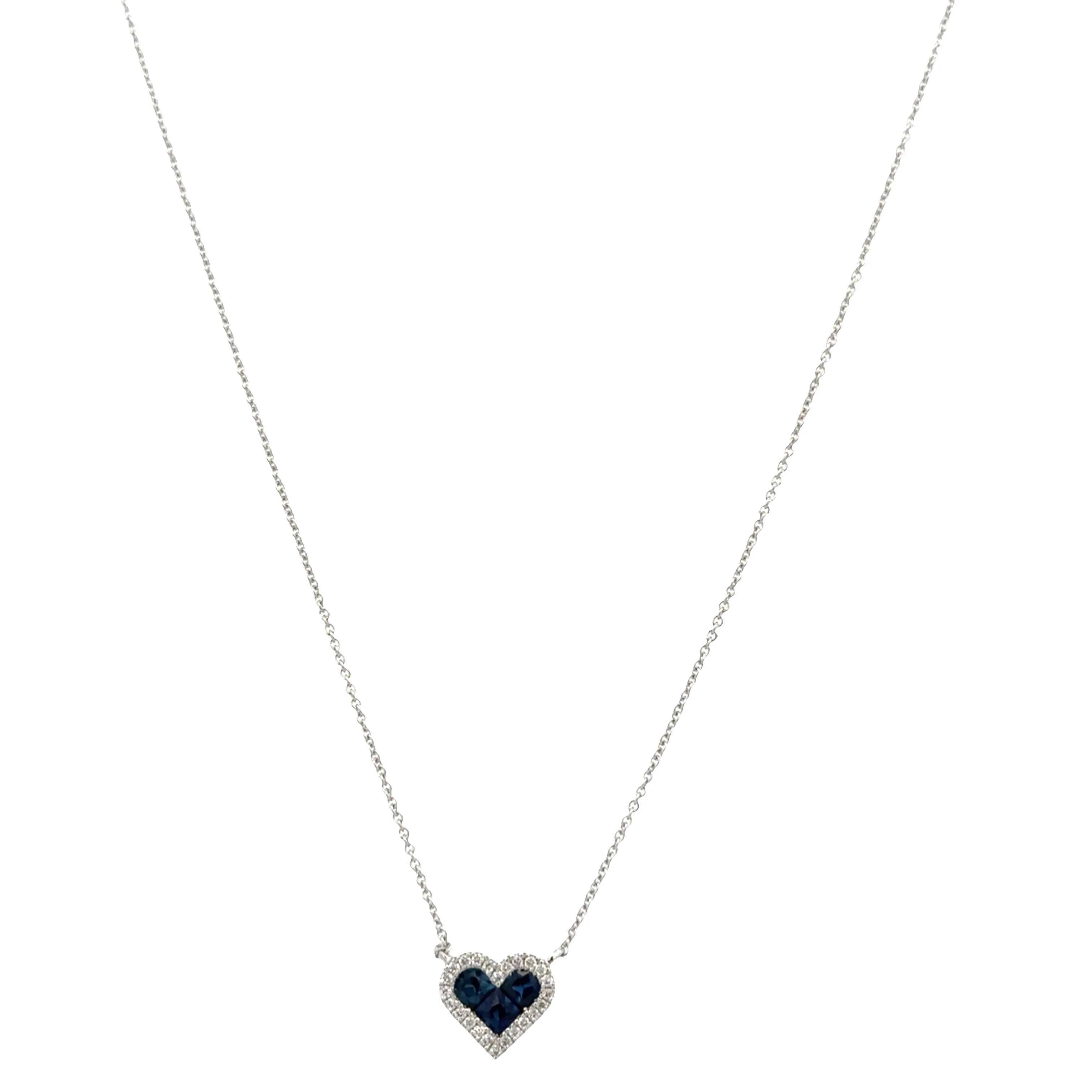 14k White Gold Sapphire & Diamond Heart Pendant Necklace – 18" - Image 2