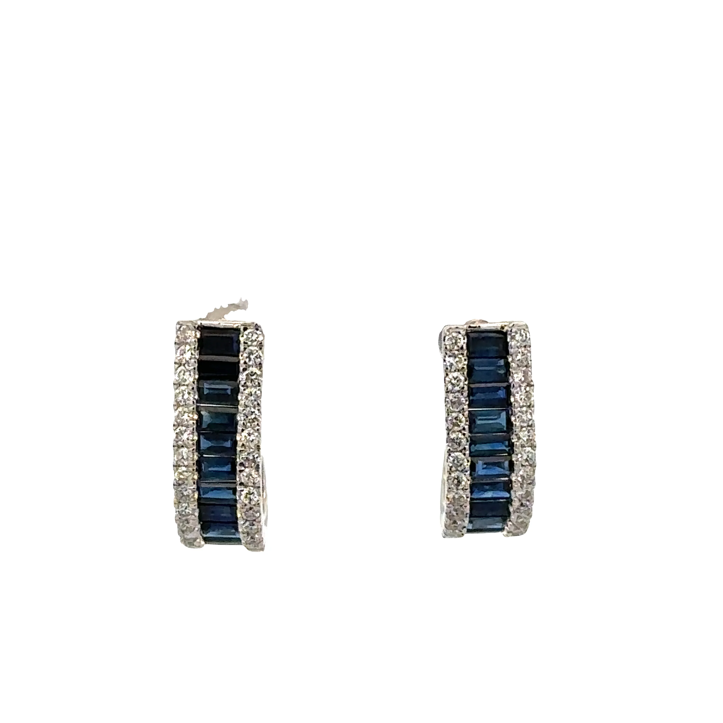 14k White Gold Sapphire & Diamond Huggie Earrings