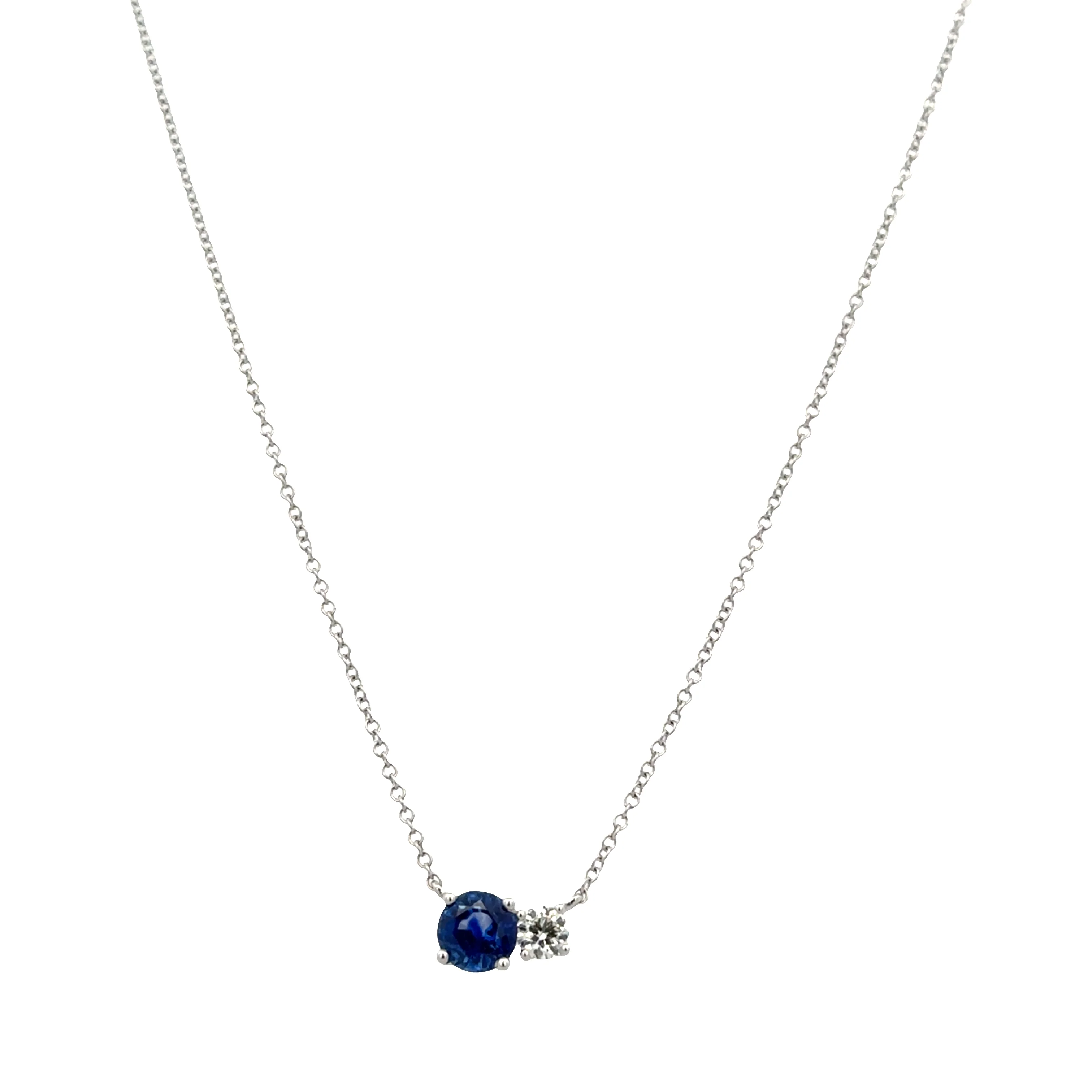 14k White Gold Sapphire & Diamond Station Necklace – 18" - Image 2