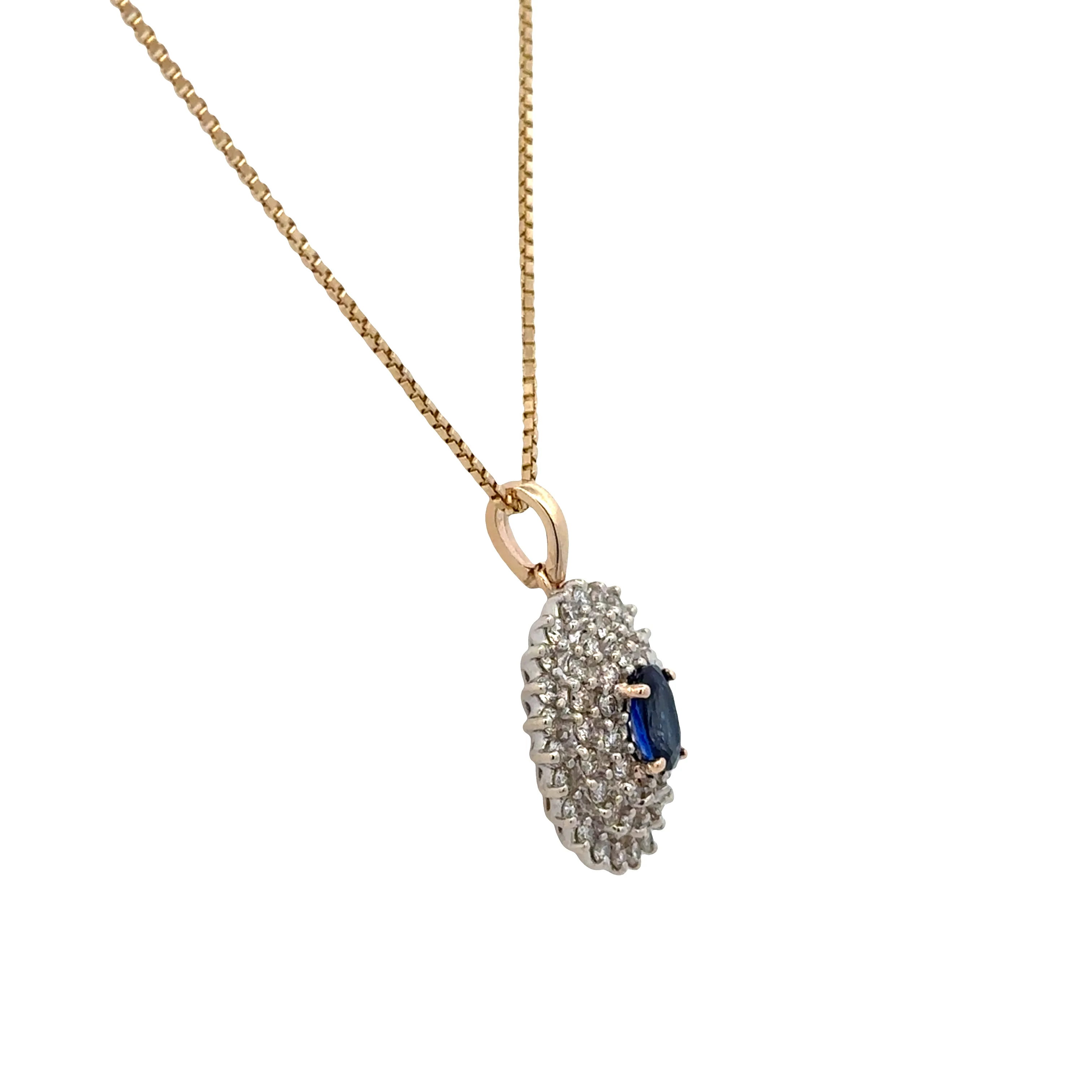 14k White Gold Sapphire & Diamond Triple Halo Pendant Necklace - Image 2