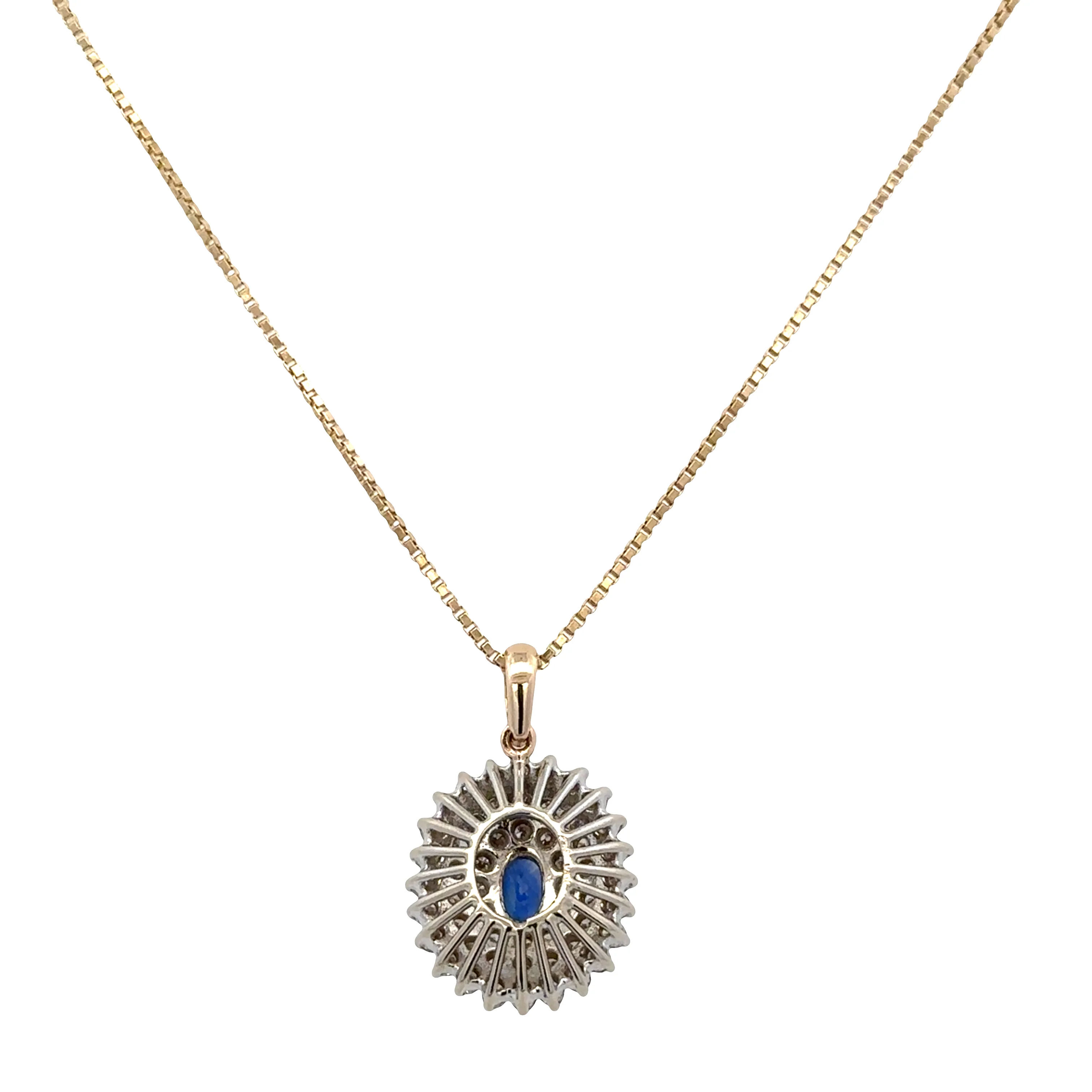 14k White Gold Sapphire & Diamond Triple Halo Pendant Necklace - Image 3