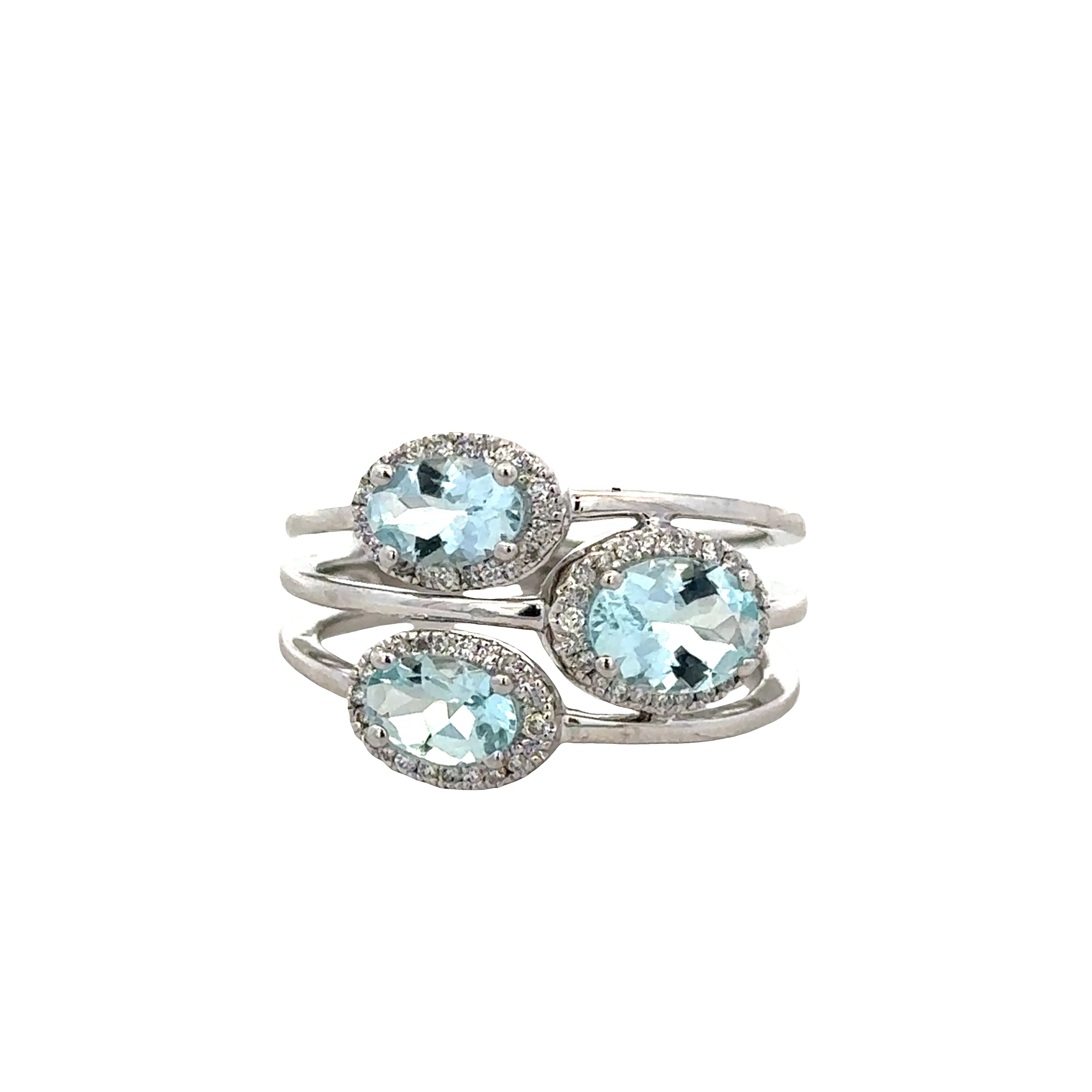 14k White Gold Split Shank Aquamarine & Diamond Halo Ring