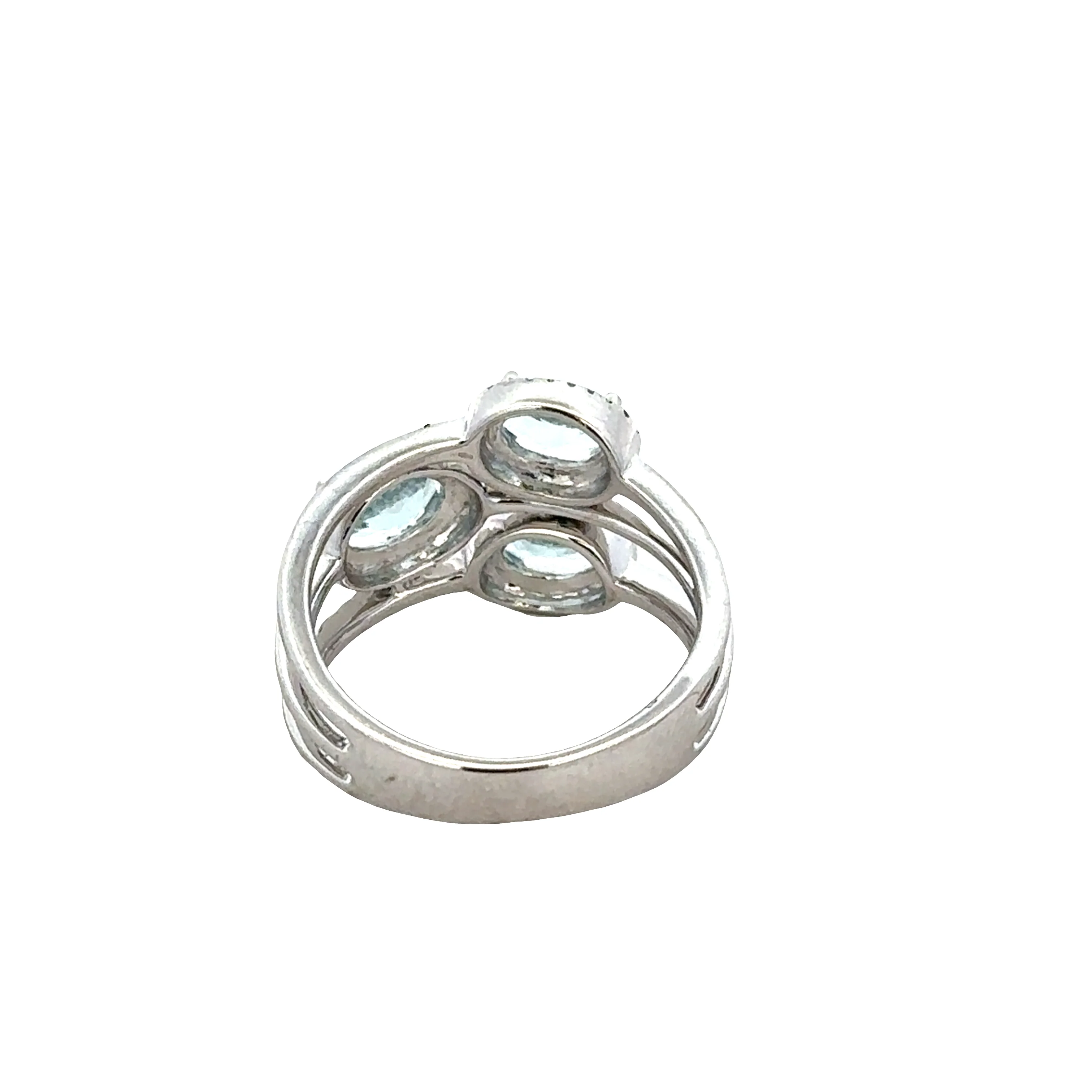 14k White Gold Split Shank Aquamarine & Diamond Halo Ring - Image 3