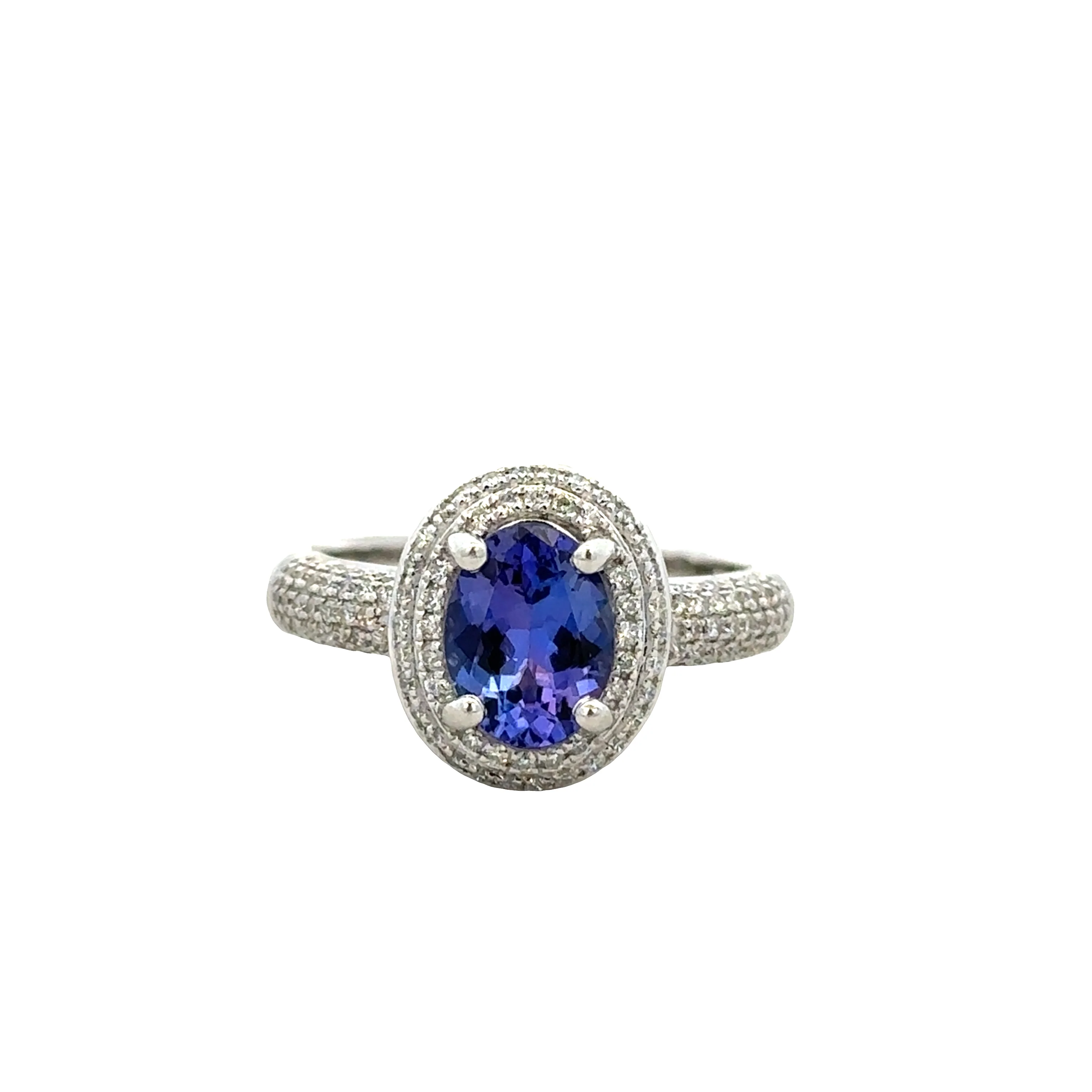 14k White Gold Tanzanite & Diamond Double Halo Ring – Size 7.25