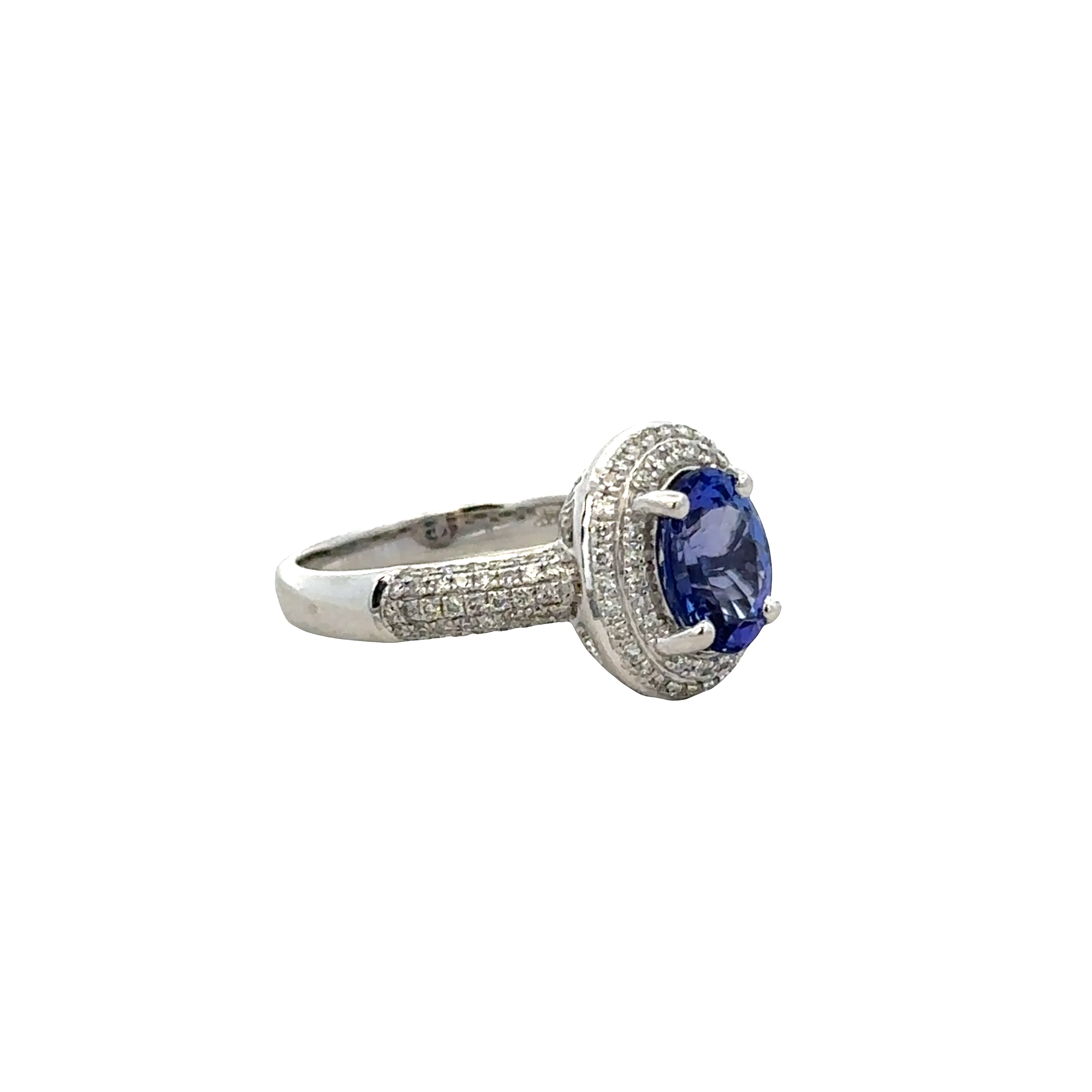 14k White Gold Tanzanite & Diamond Double Halo Ring – Size 7.25 - Image 2