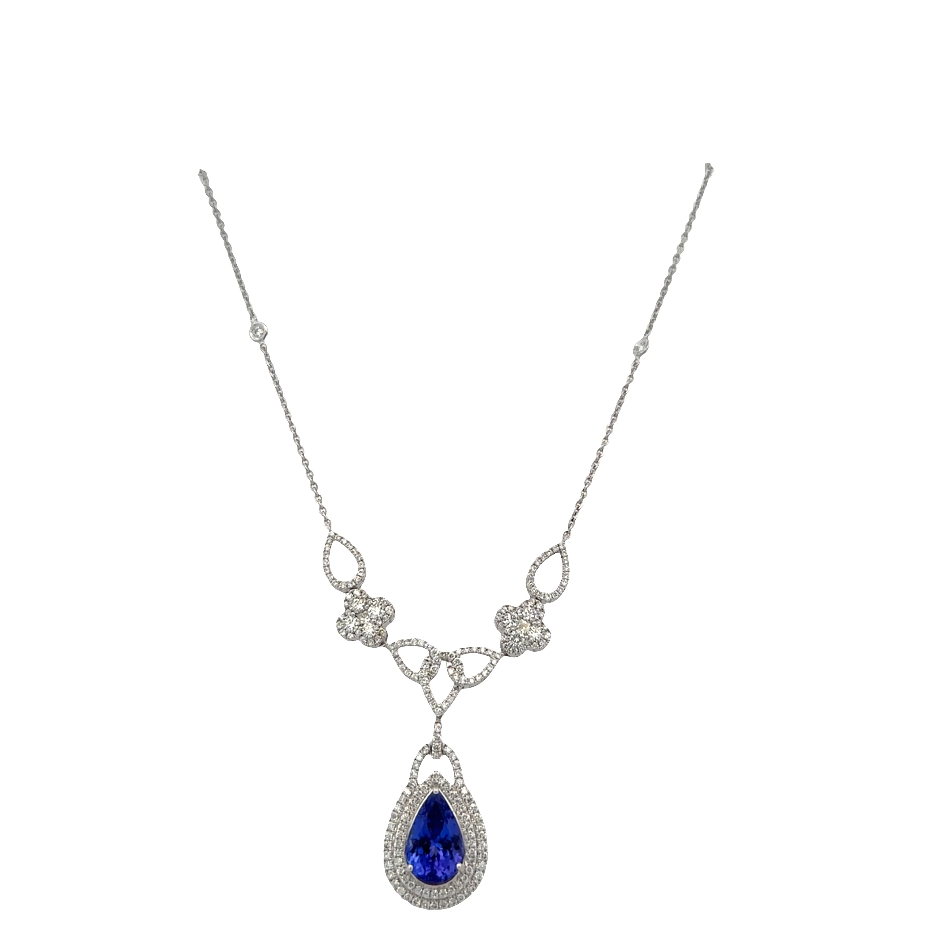 14k White Gold Tanzanite & Diamond Y-Style Necklace – 16" - Image 2