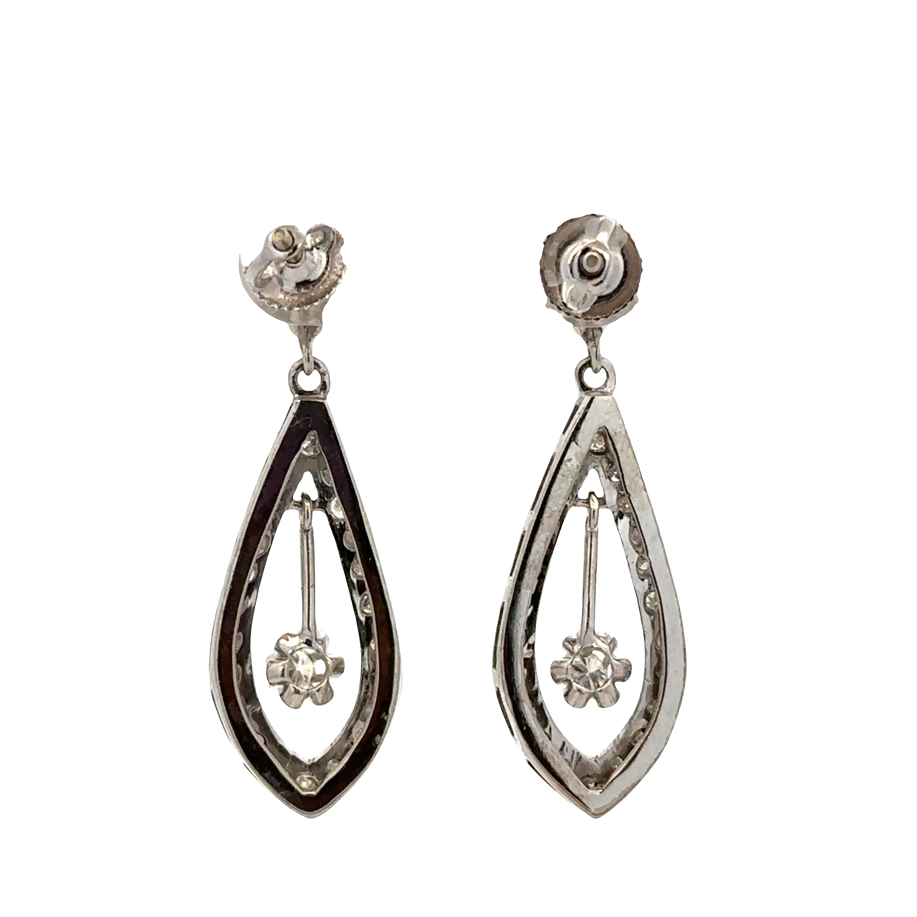 14k White Gold Teardrop Earrings with Dangling Diamond Centers – 0.74 CTW - Image 2