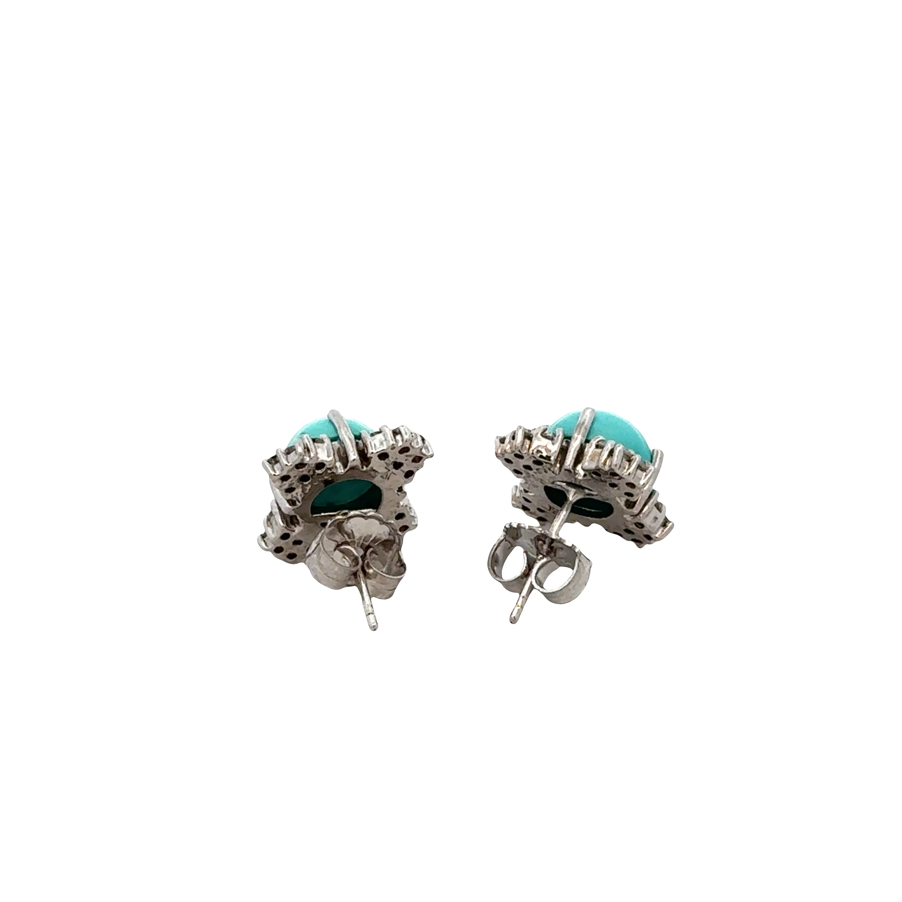 14k White Gold Turquoise & Diamond Celestial Stud Earrings - Image 2
