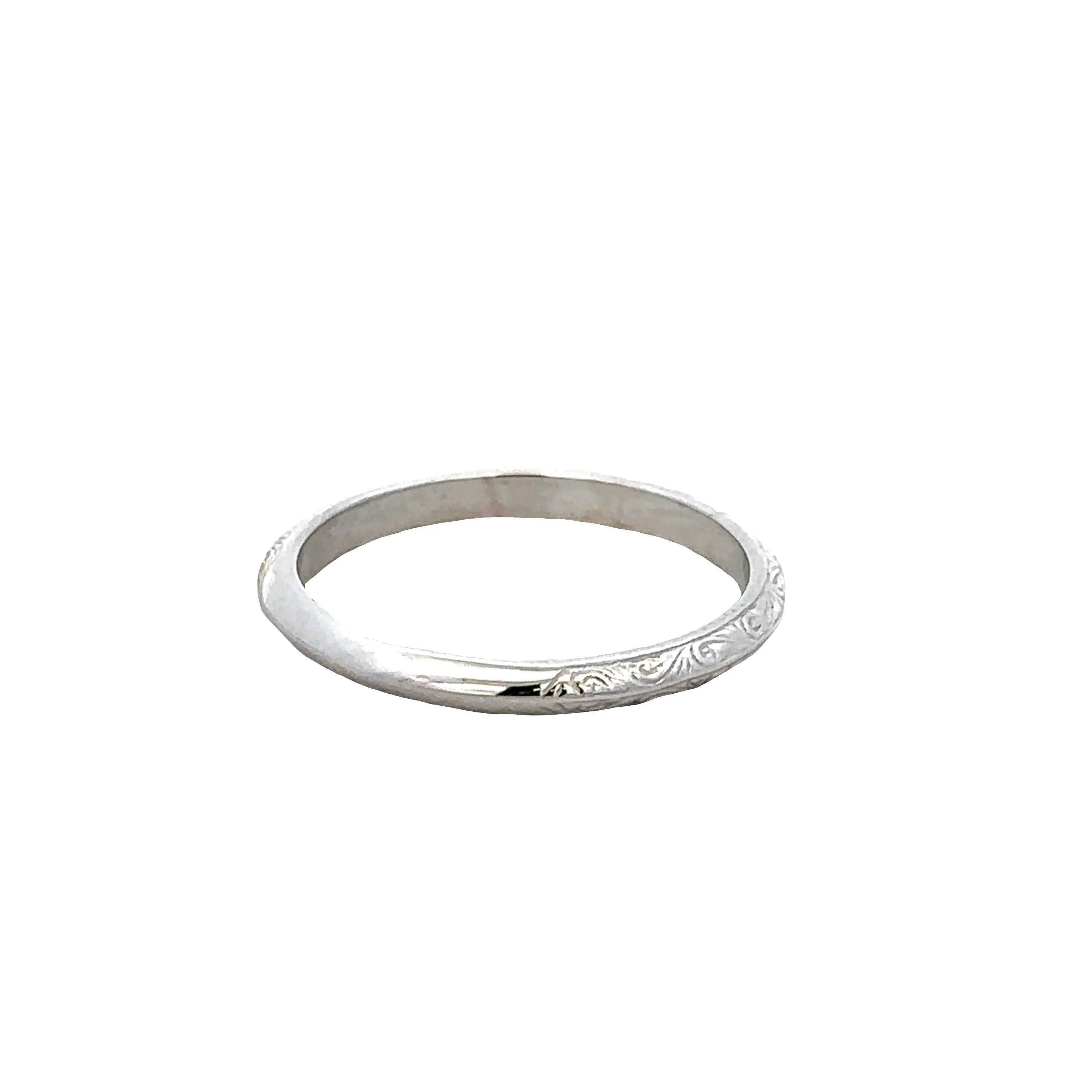 14k White Gold Vintage-Inspired Engraved Band – Size 6.5 - Image 2