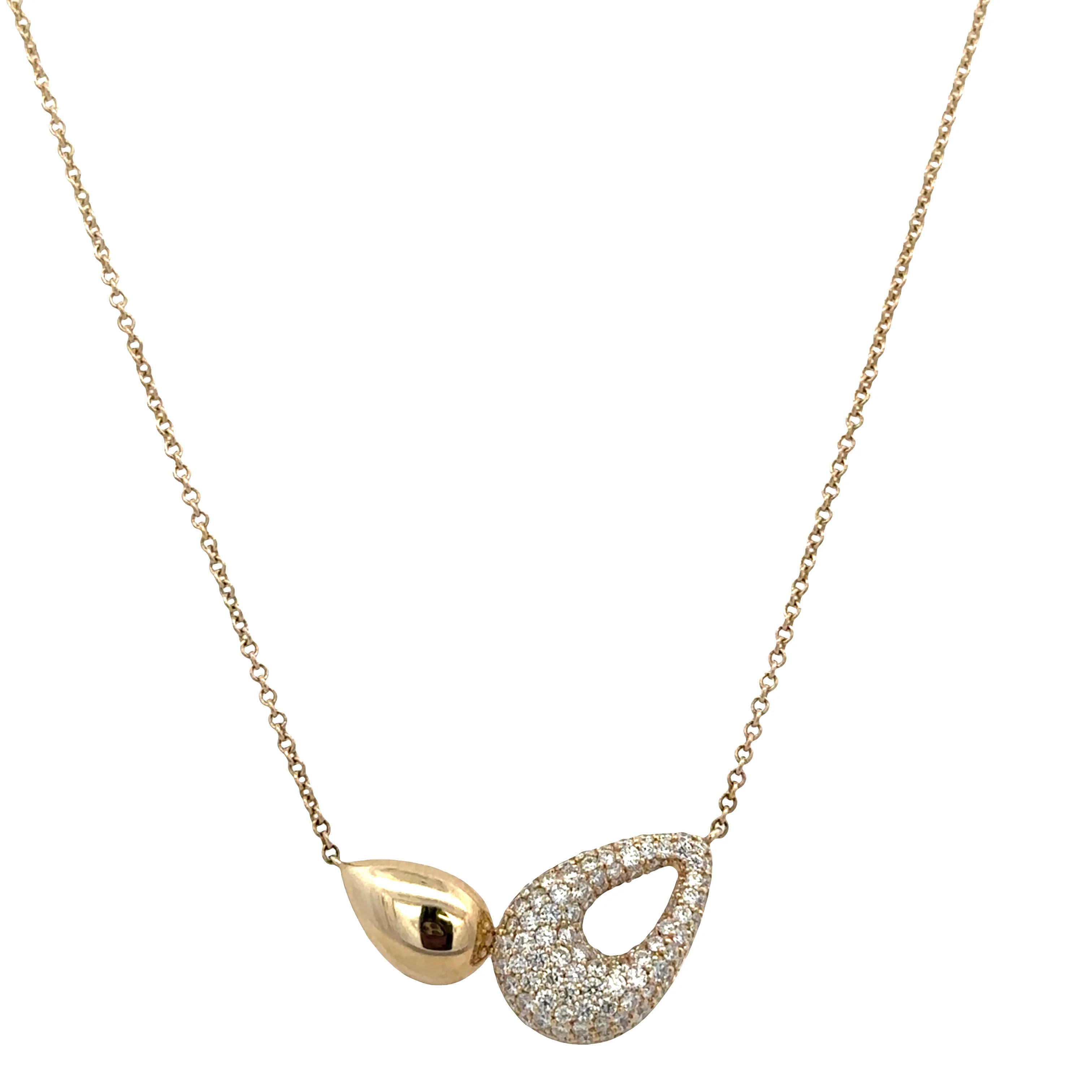 14k Yellow Gold Abstract Pear-Shaped Diamond Necklace – Adjustable 16"–18"