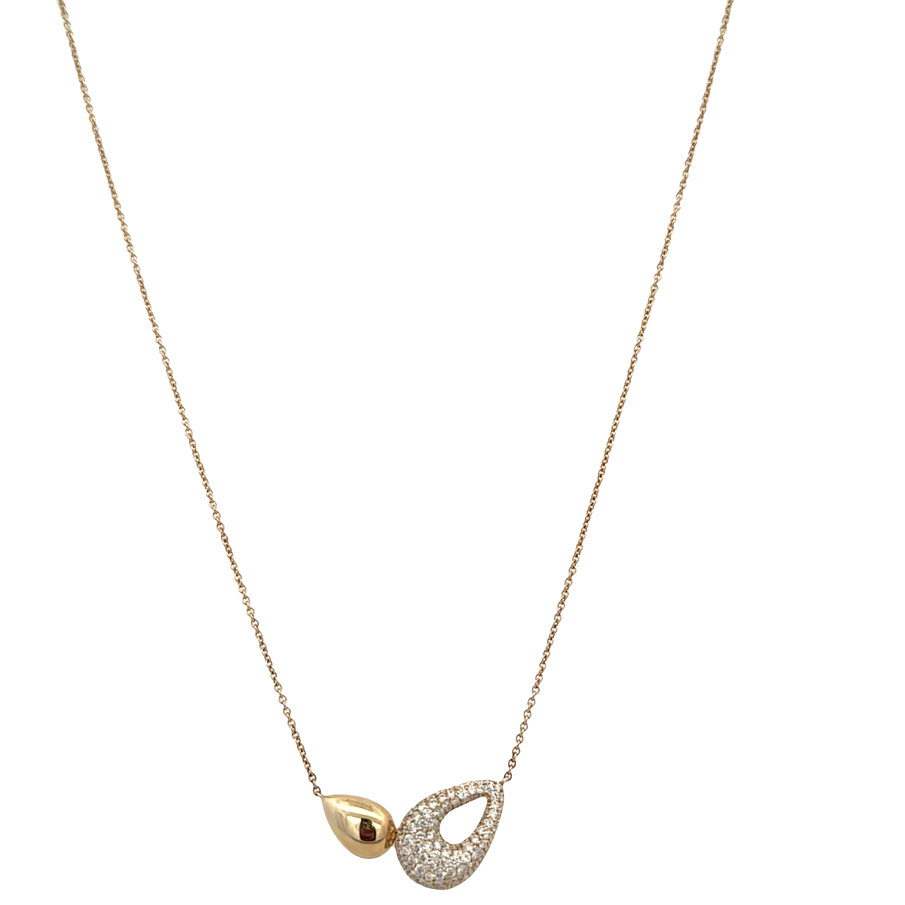 14k Yellow Gold Abstract Pear-Shaped Diamond Necklace – Adjustable 16"–18" - Image 2