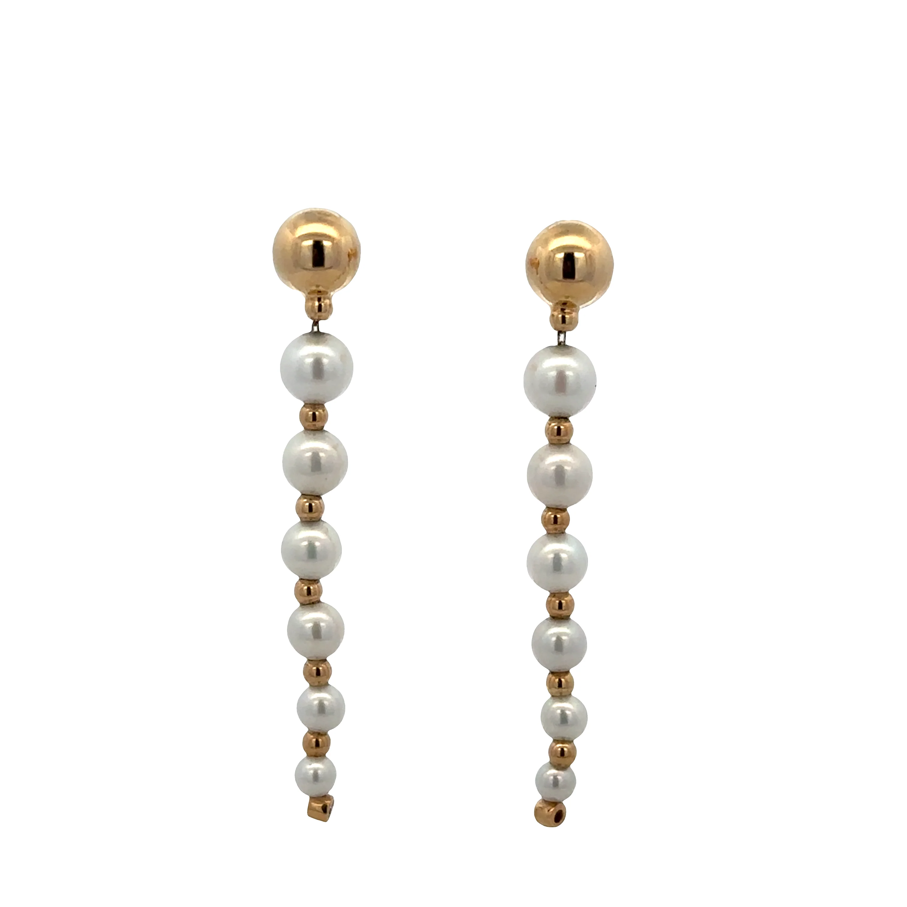 14k Yellow Gold Akoya Pearl & Diamond Dangle Earrings