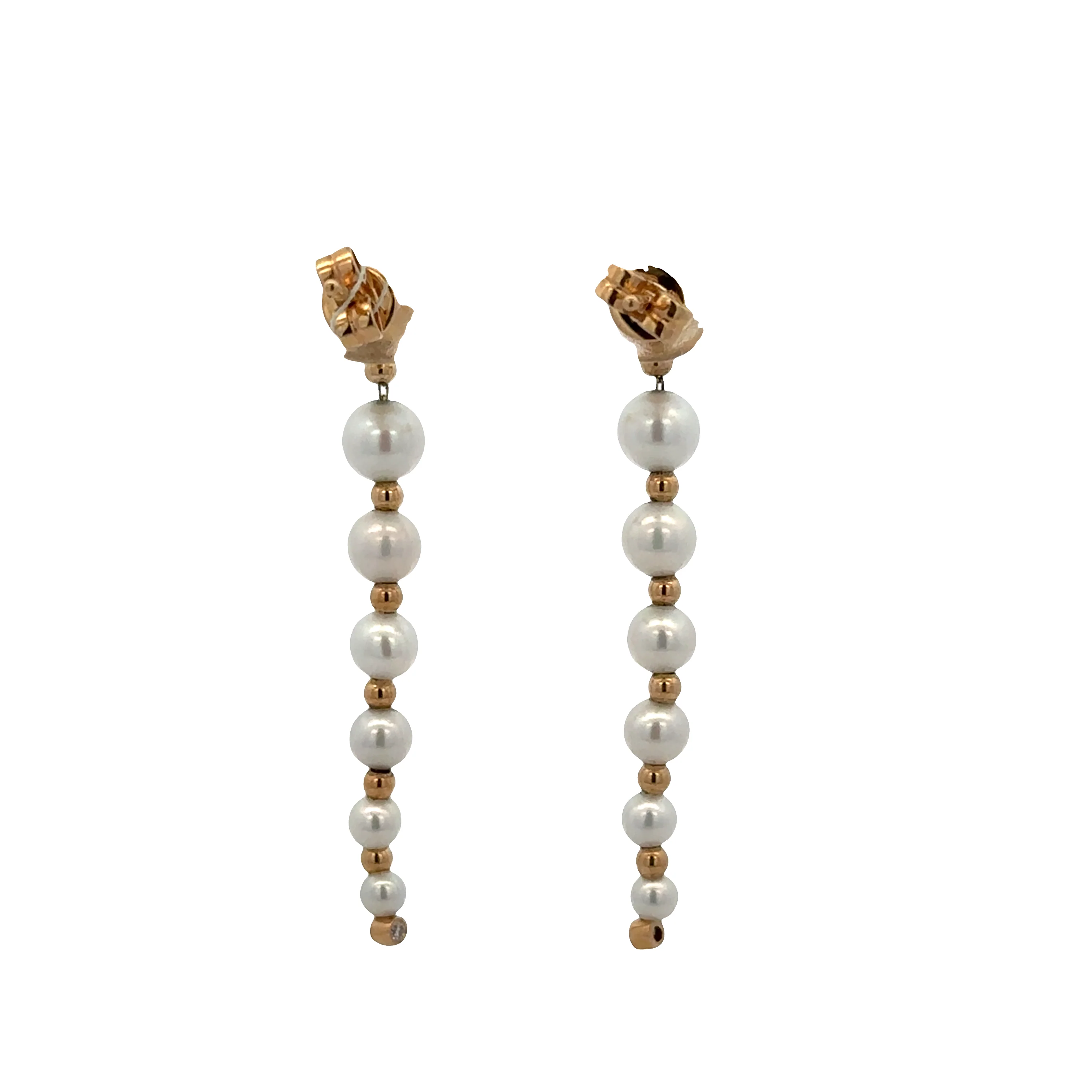 14k Yellow Gold Akoya Pearl & Diamond Dangle Earrings - Image 2