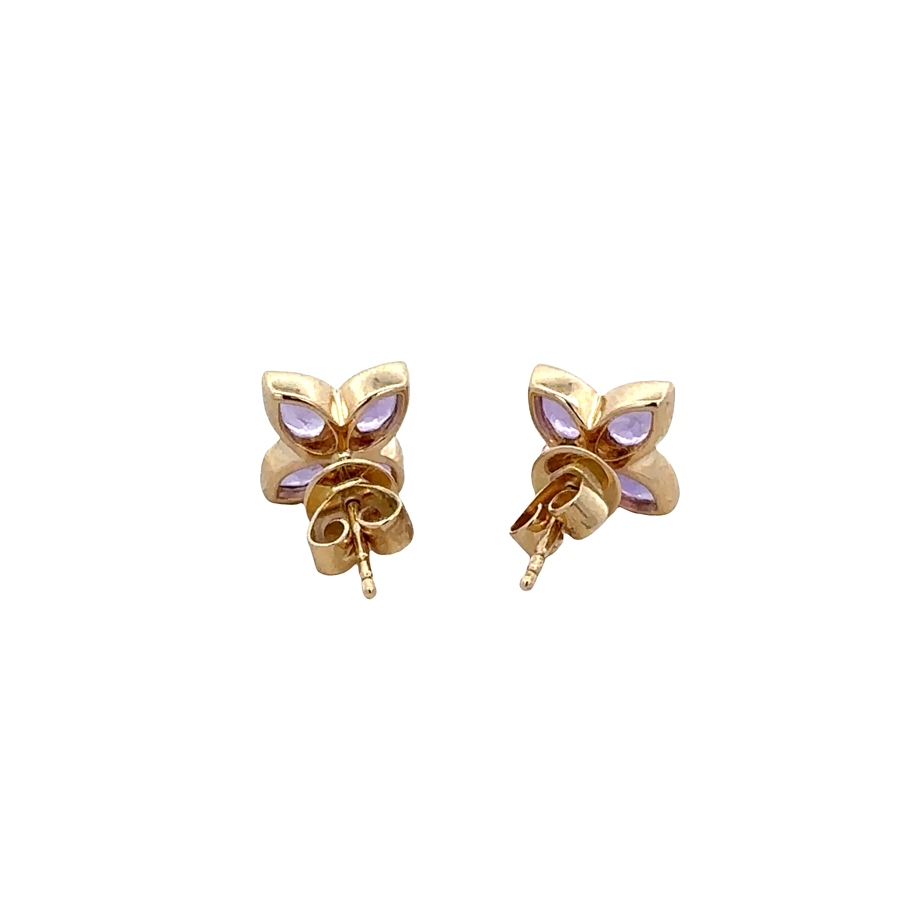 14k Yellow Gold Amethyst & Diamond Floral Stud Earrings – 7.8mm - Image 2