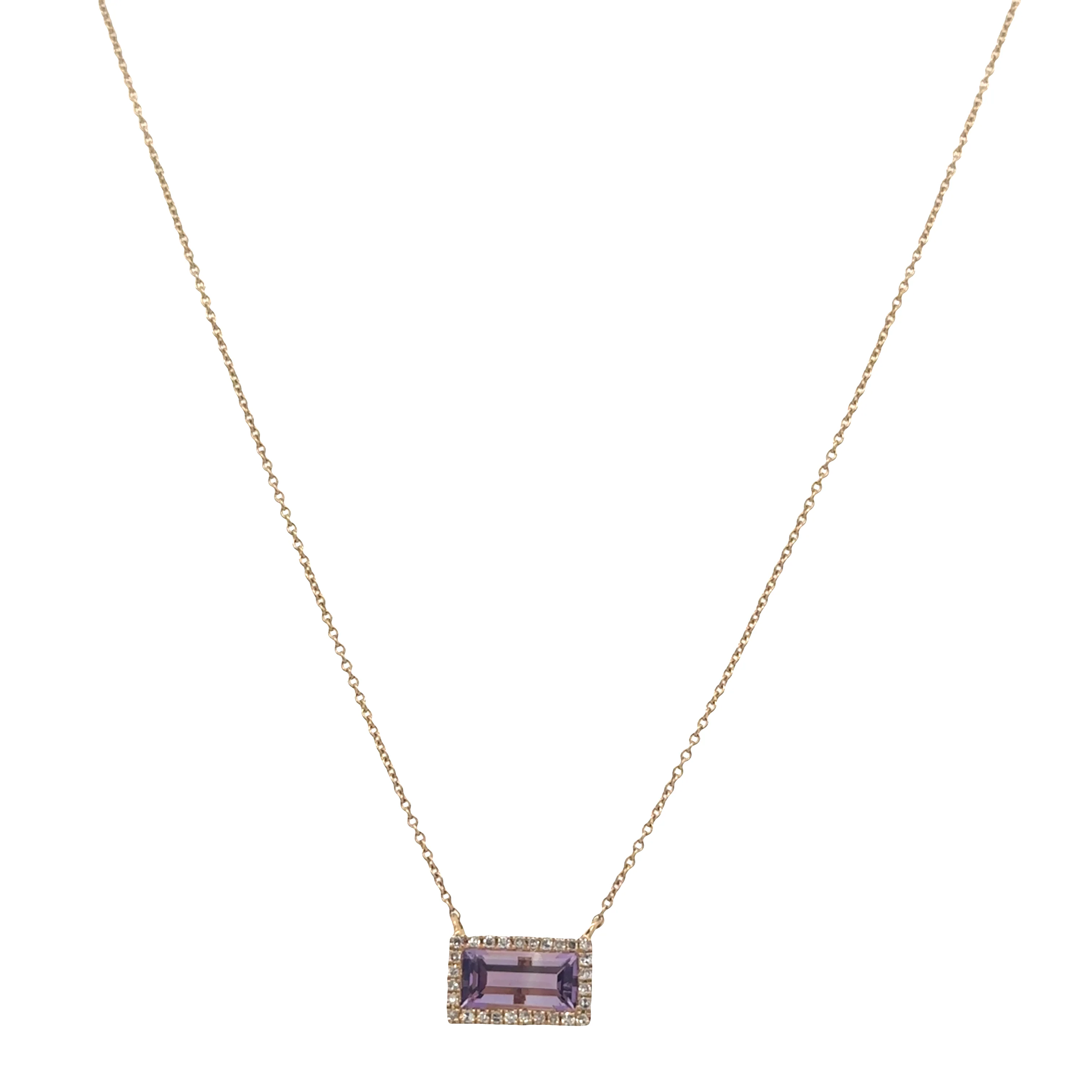 14k Yellow Gold Amethyst & Diamond Halo Pendant Necklace – 18" - Image 2