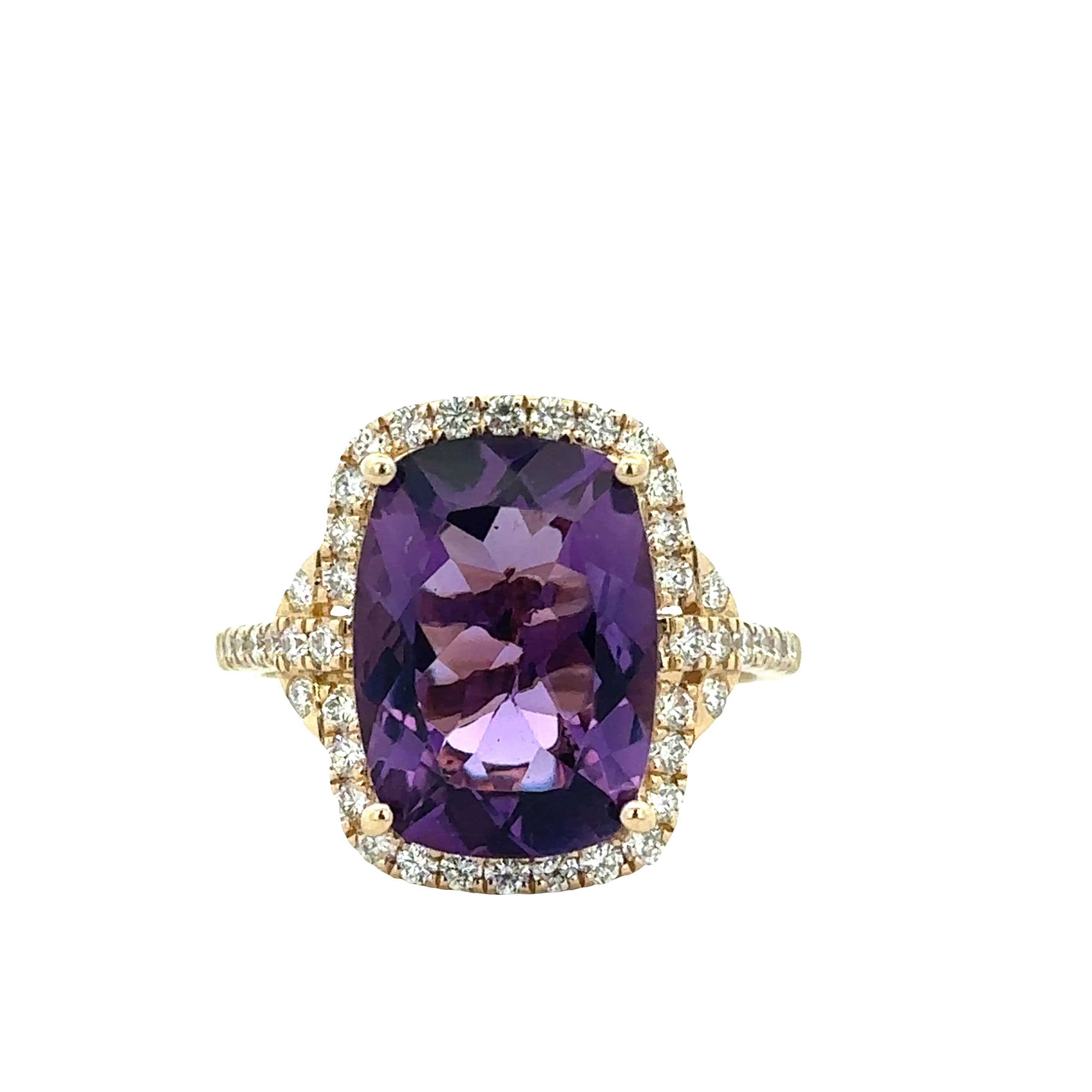 14k Yellow Gold Amethyst & Diamond Halo Ring – Size 7