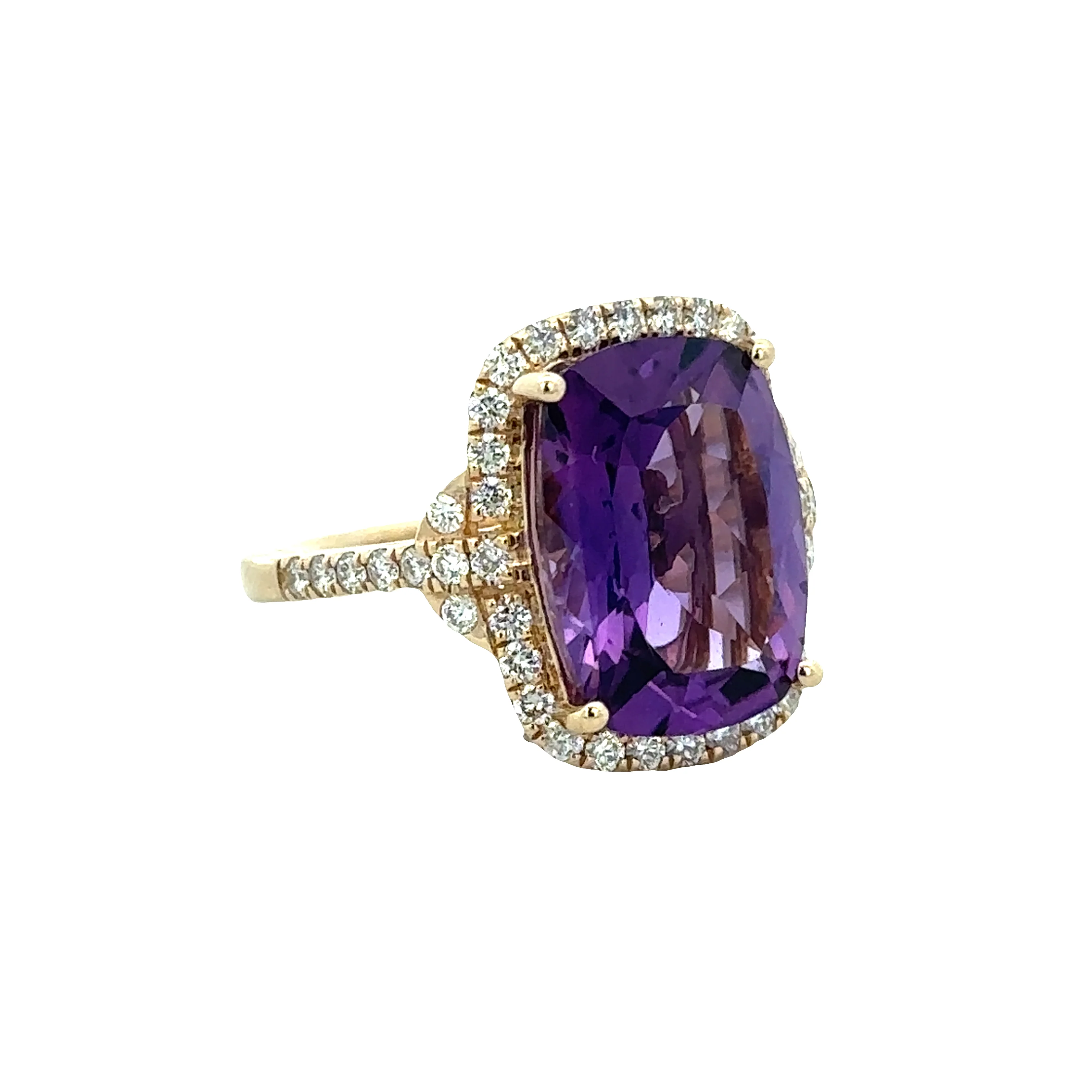 14k Yellow Gold Amethyst & Diamond Halo Ring – Size 7 - Image 2