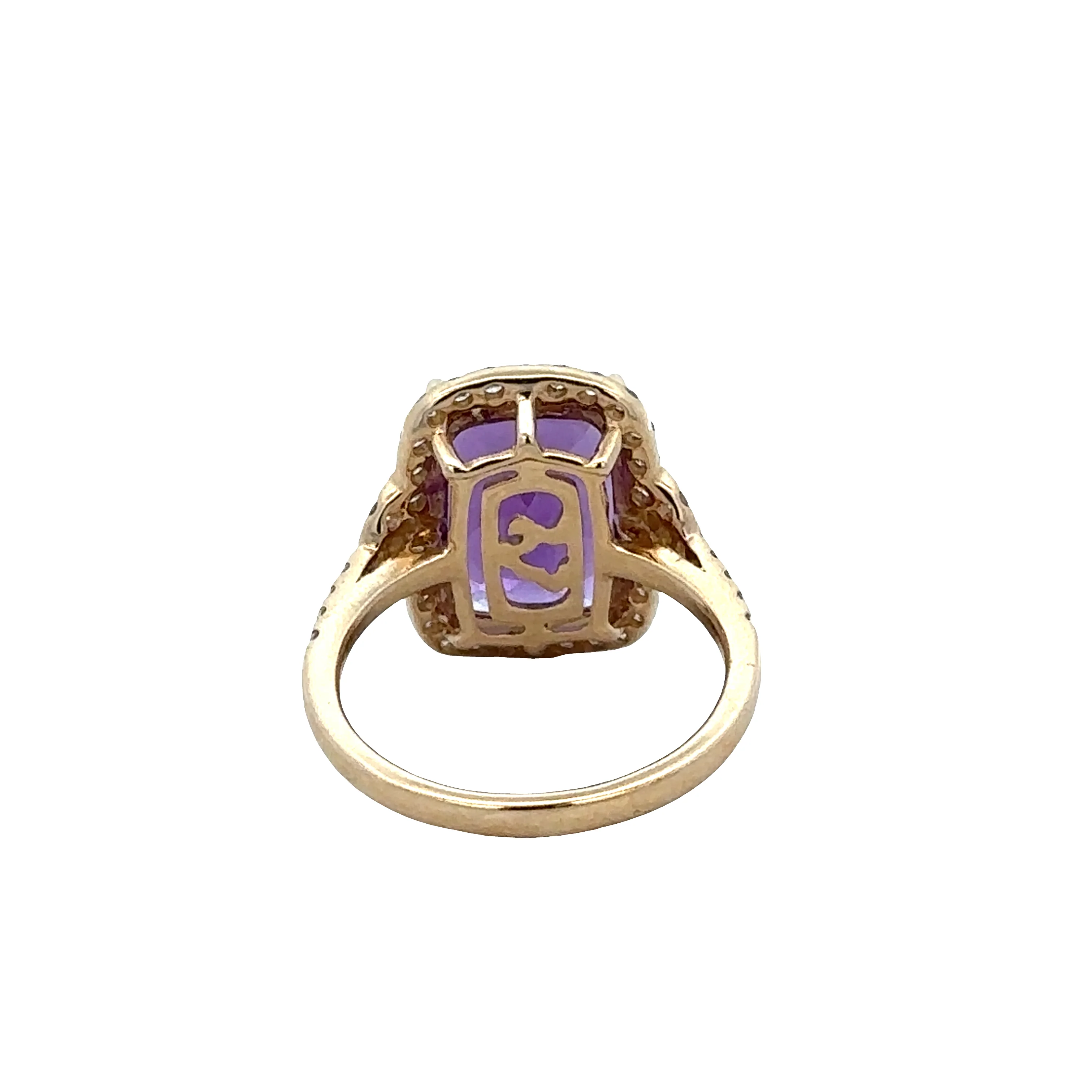 14k Yellow Gold Amethyst & Diamond Halo Ring – Size 7 - Image 3