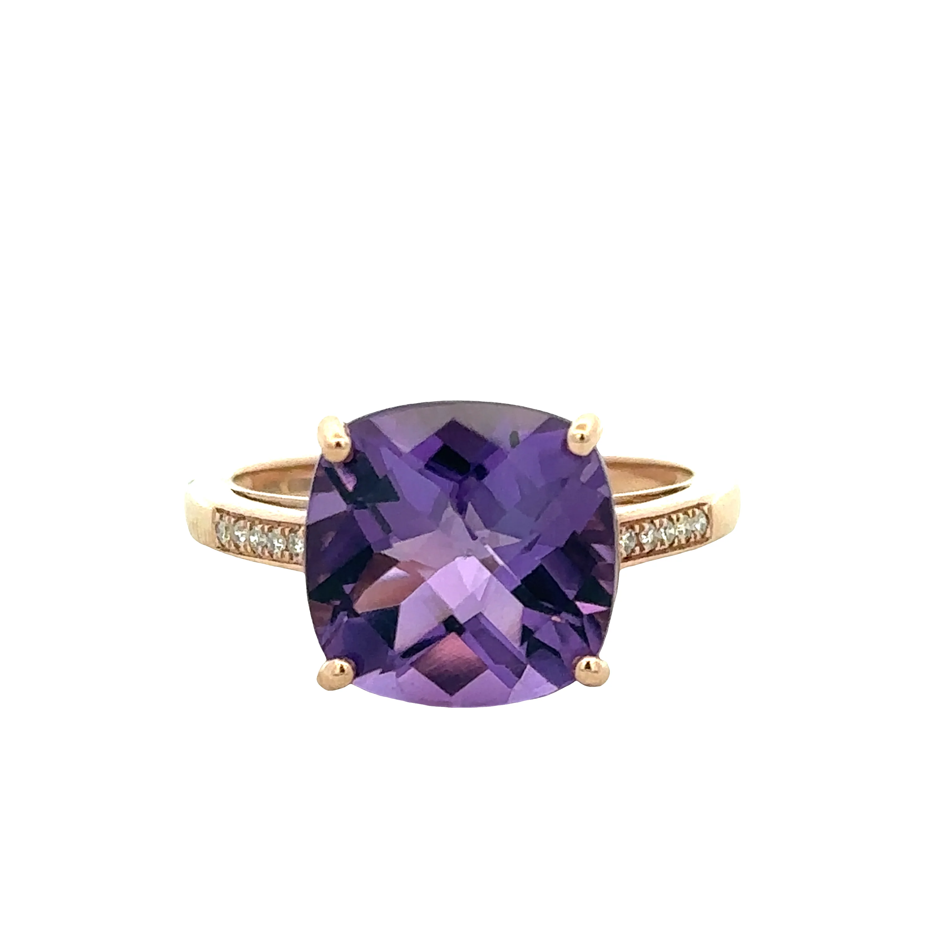 14k Yellow Gold Amethyst & Diamond Ring – Size 7.25