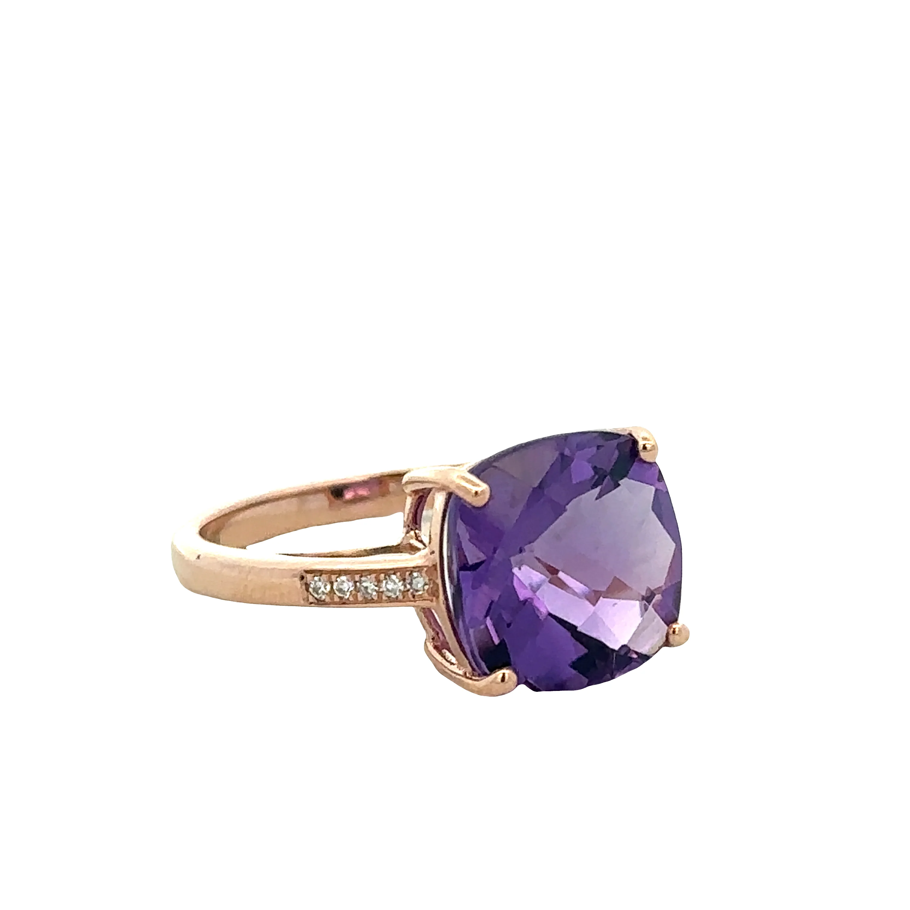 14k Yellow Gold Amethyst & Diamond Ring – Size 7.25 - Image 2