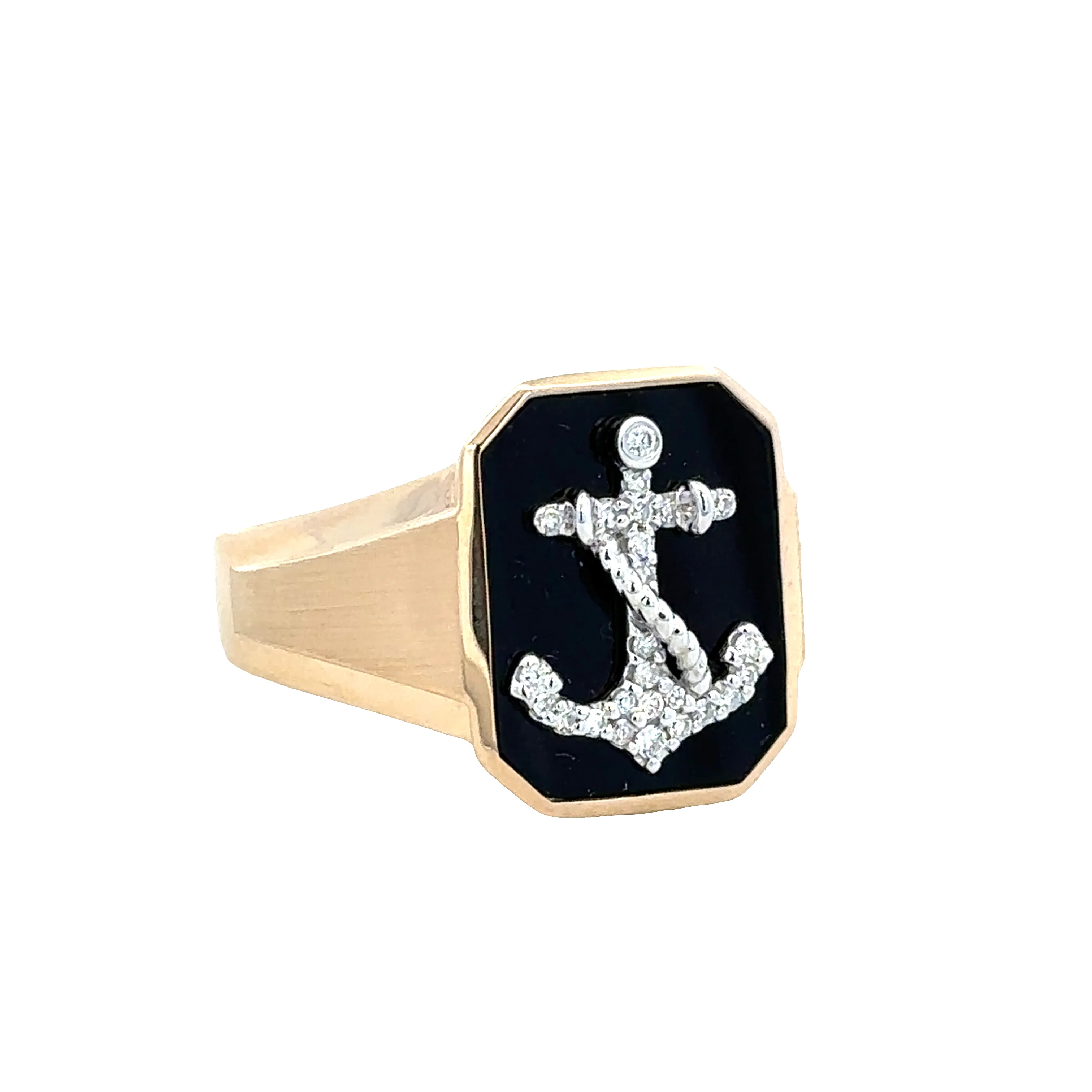 14k Yellow Gold Black Onyx and Diamond Anchor Ring – Size 10.75 - Image 2