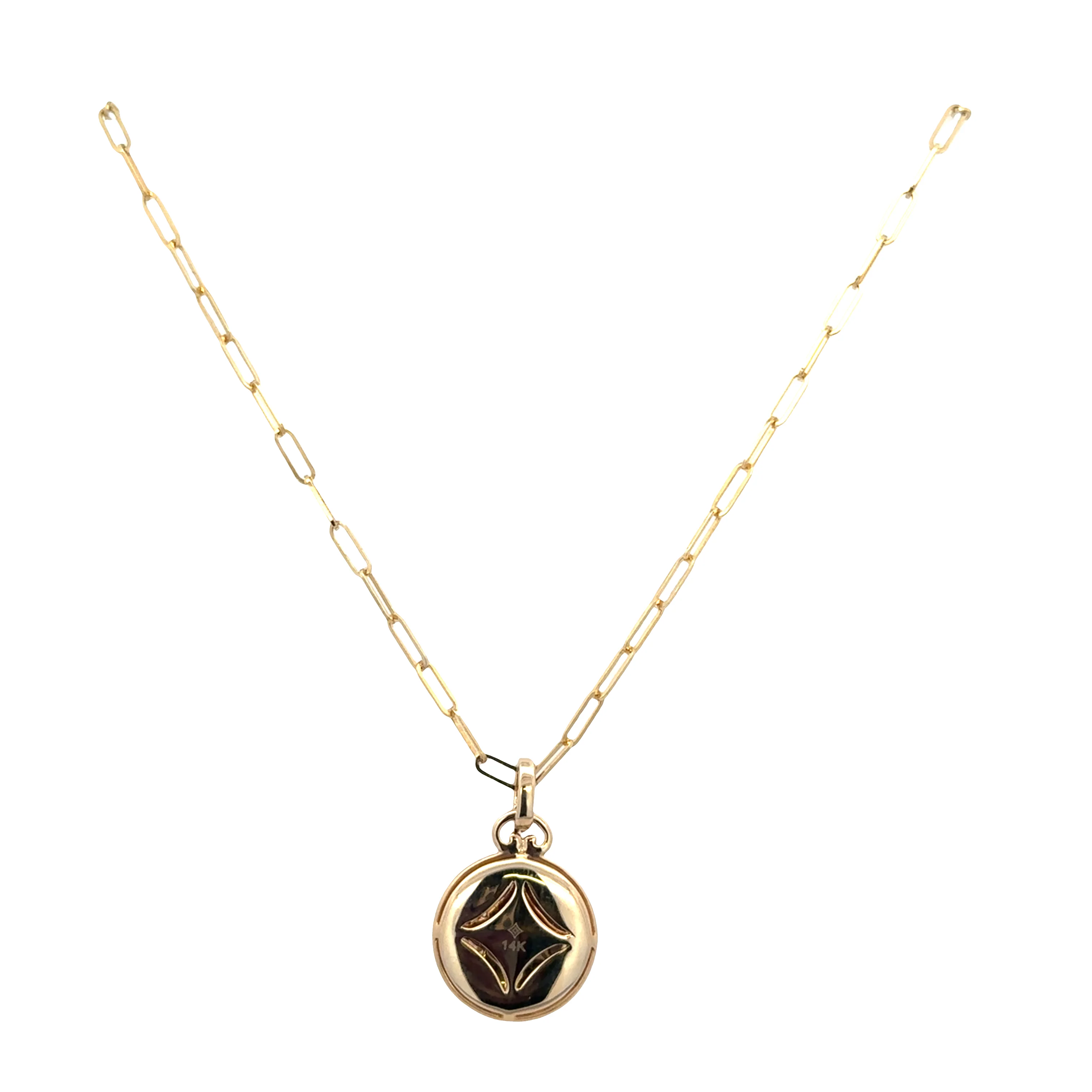 14k Yellow Gold Brushed Disc Star Pendant Necklace with 0.14 CTW Diamonds – 18" Paperclip Chain - Image 3