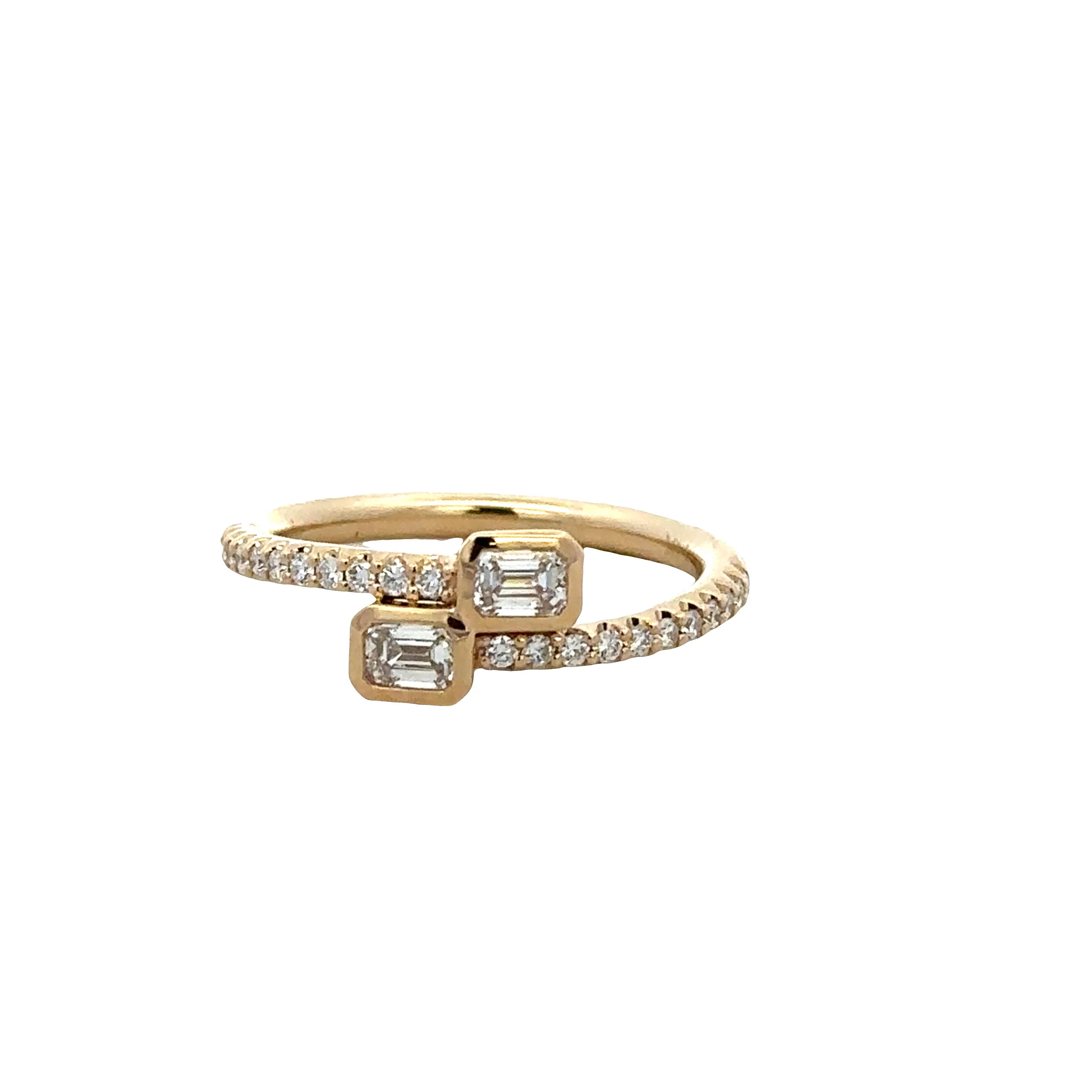 14K Yellow Gold Bypass Diamond Ring with Baguette & Round Brilliant Cut Accents – 0.59 CTW, Size 6.75