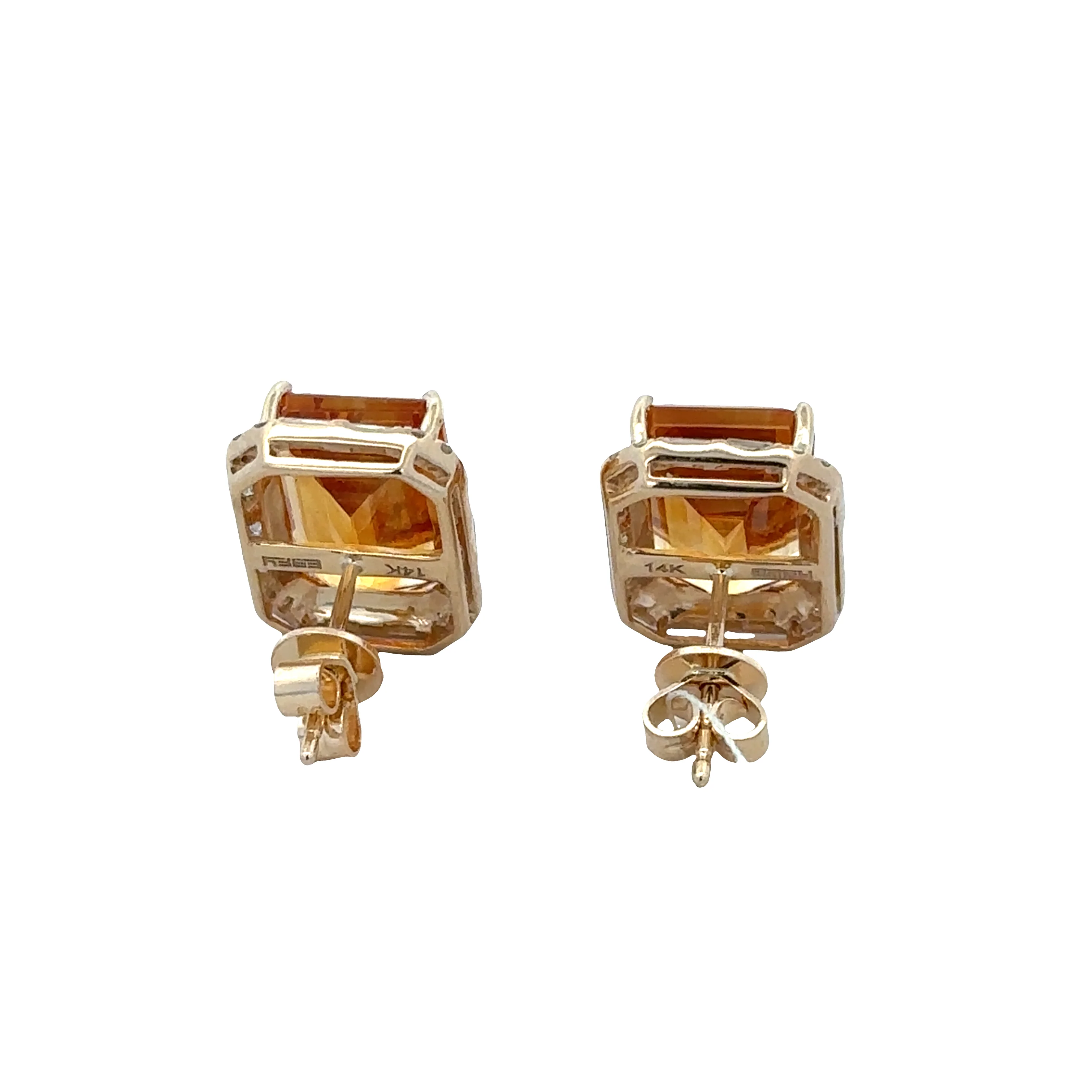 14k Yellow Gold Citrine and Diamond Halo Earrings - Image 2