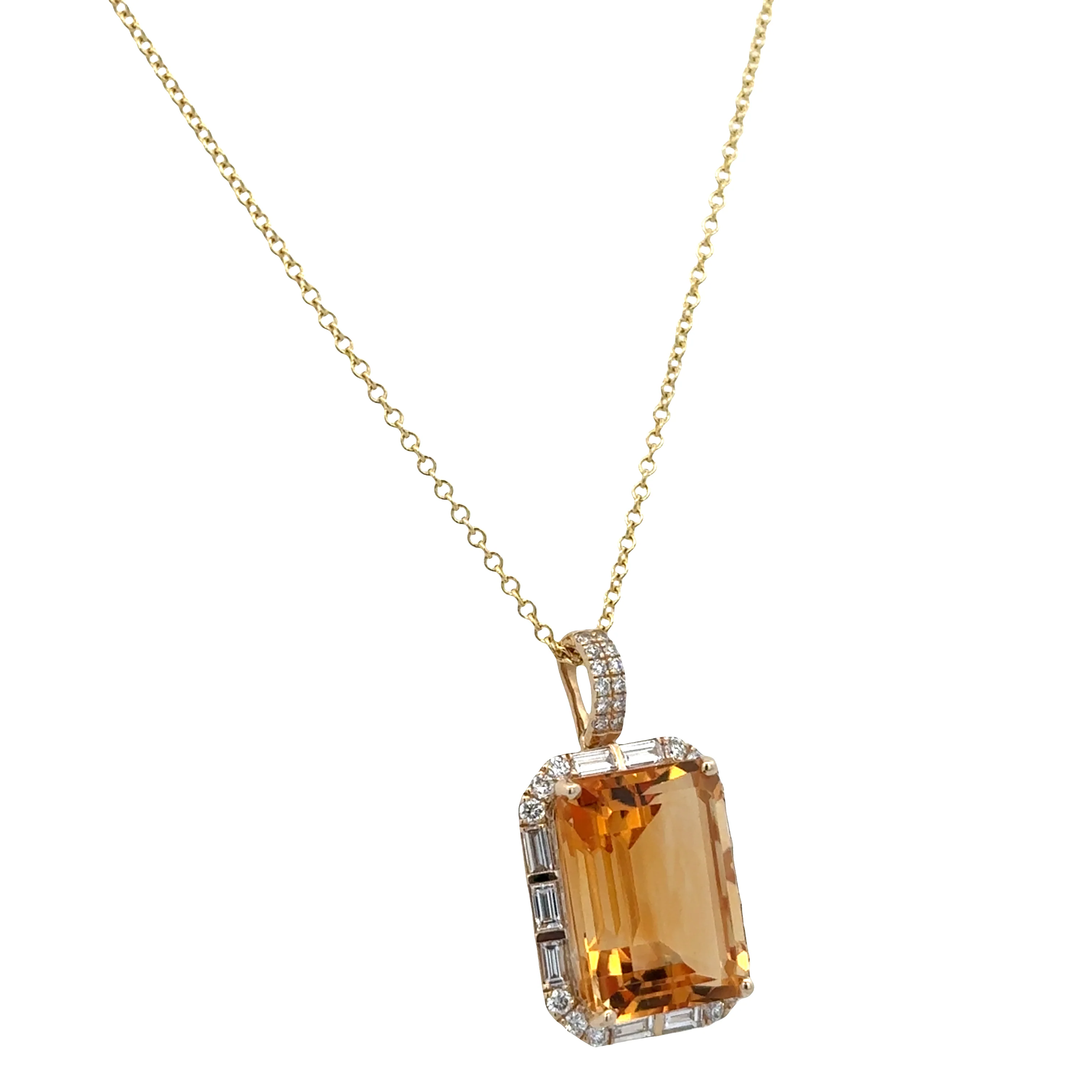 14k Yellow Gold Citrine & Diamond Halo Pendant Necklace – 18" - Image 2