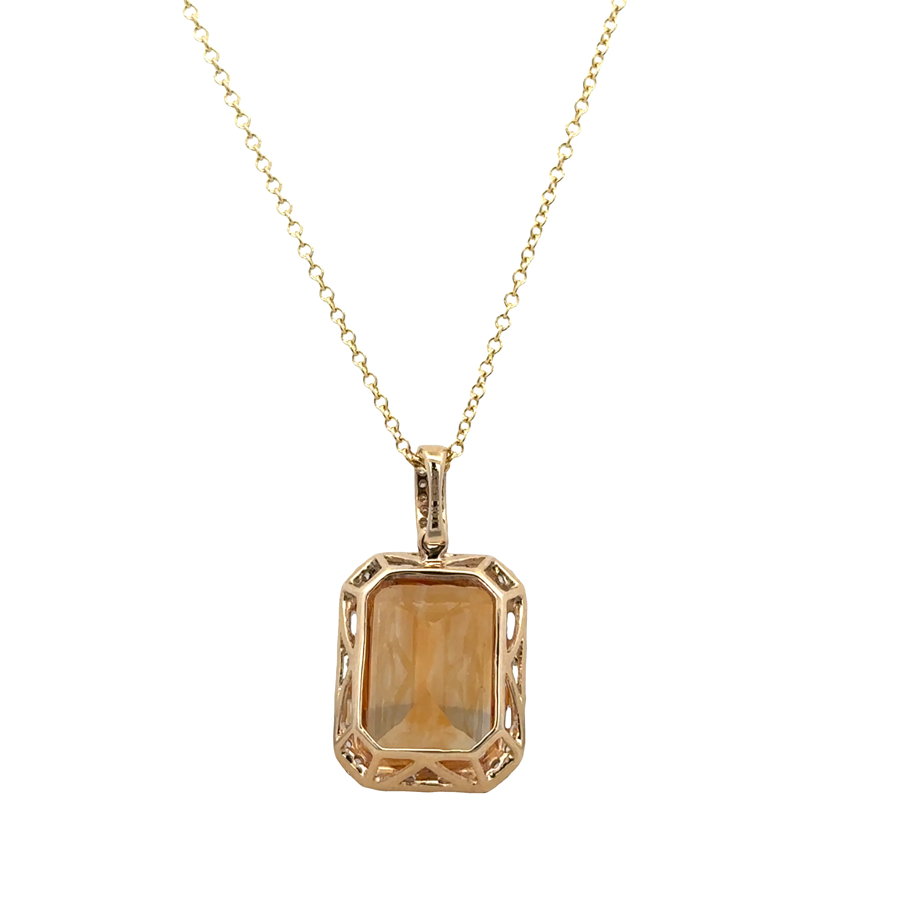 14k Yellow Gold Citrine & Diamond Halo Pendant Necklace – 18" - Image 3