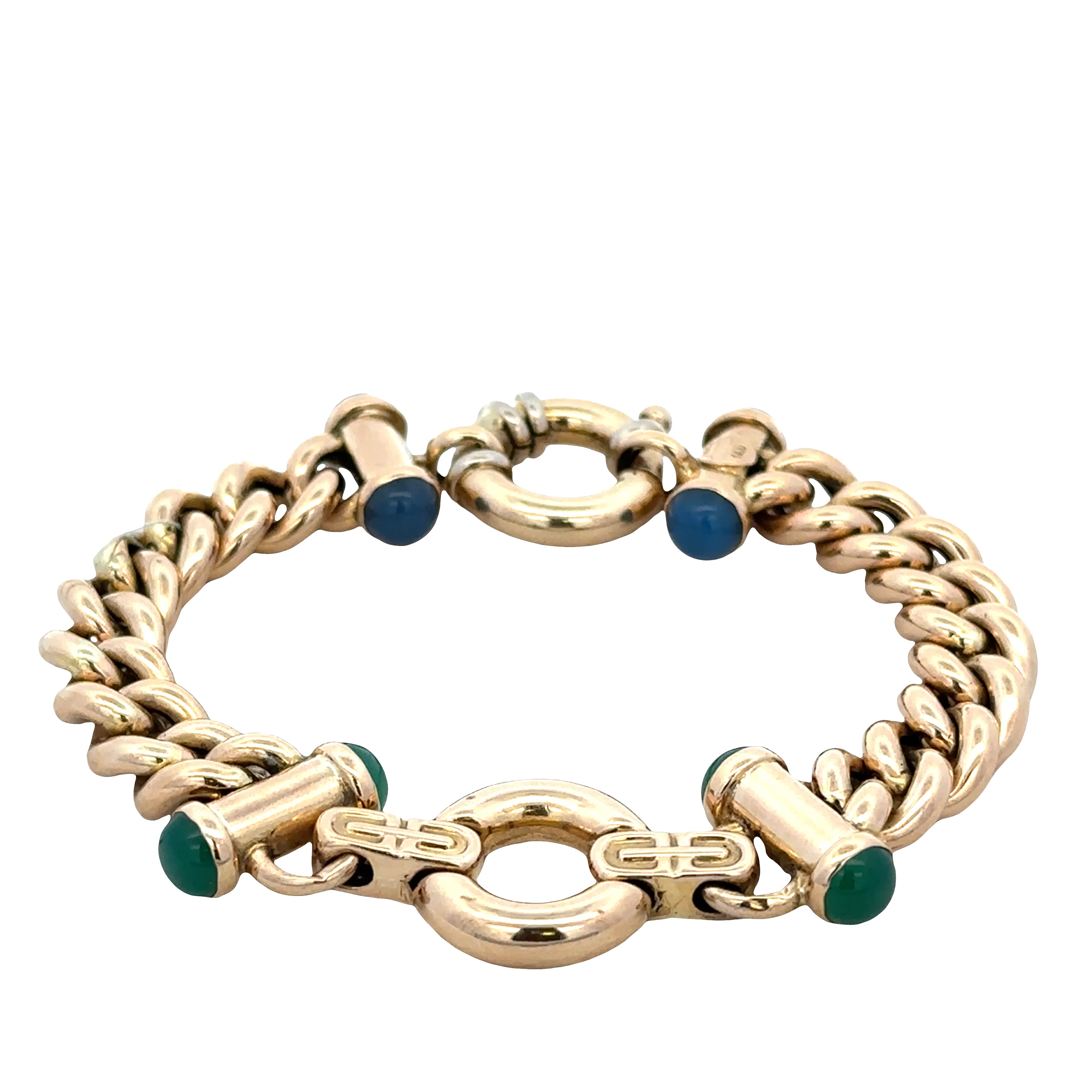 14k Yellow Gold Curb Link Bracelet with Chalcedony Accents – 7"