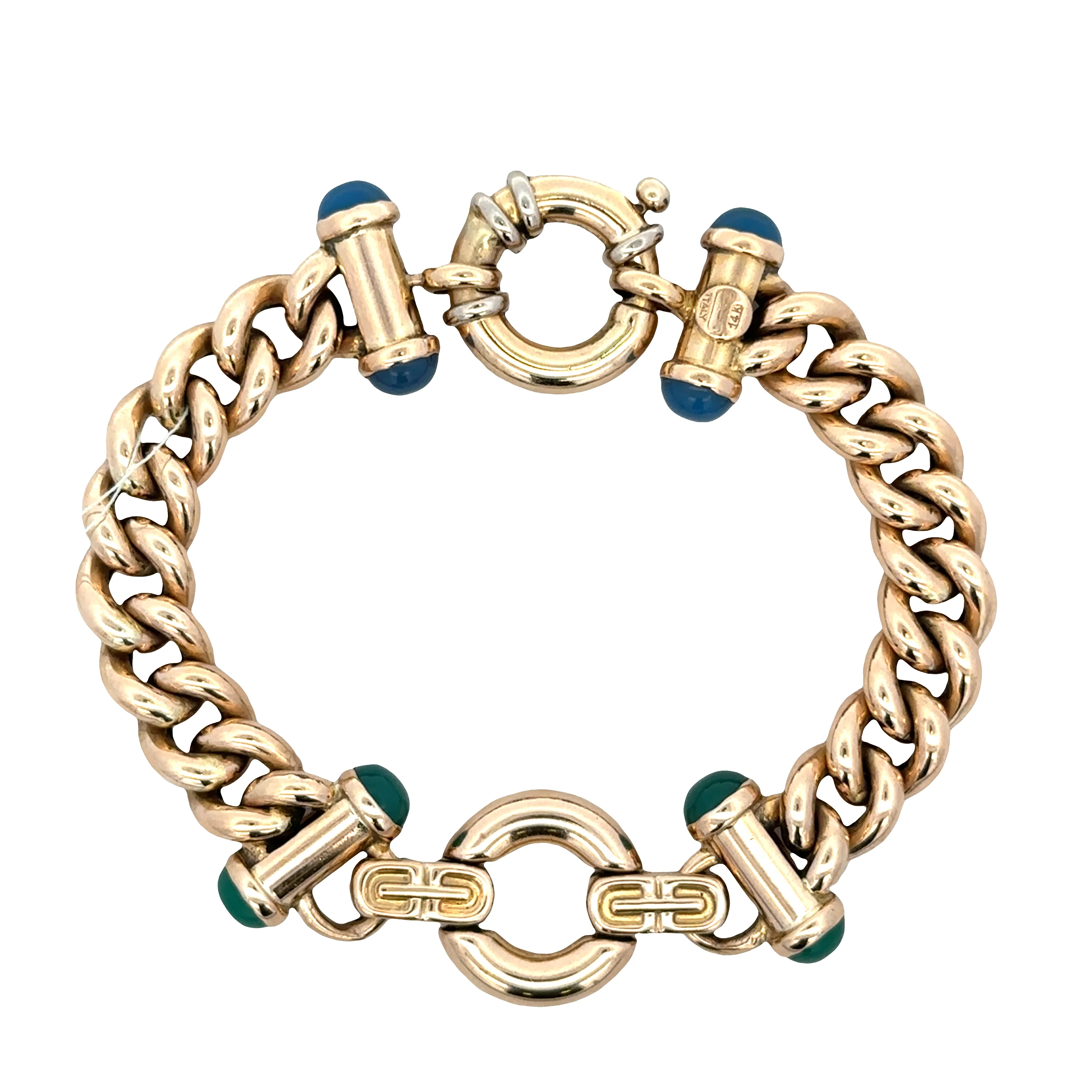 14k Yellow Gold Curb Link Bracelet with Chalcedony Accents – 7" - Image 2