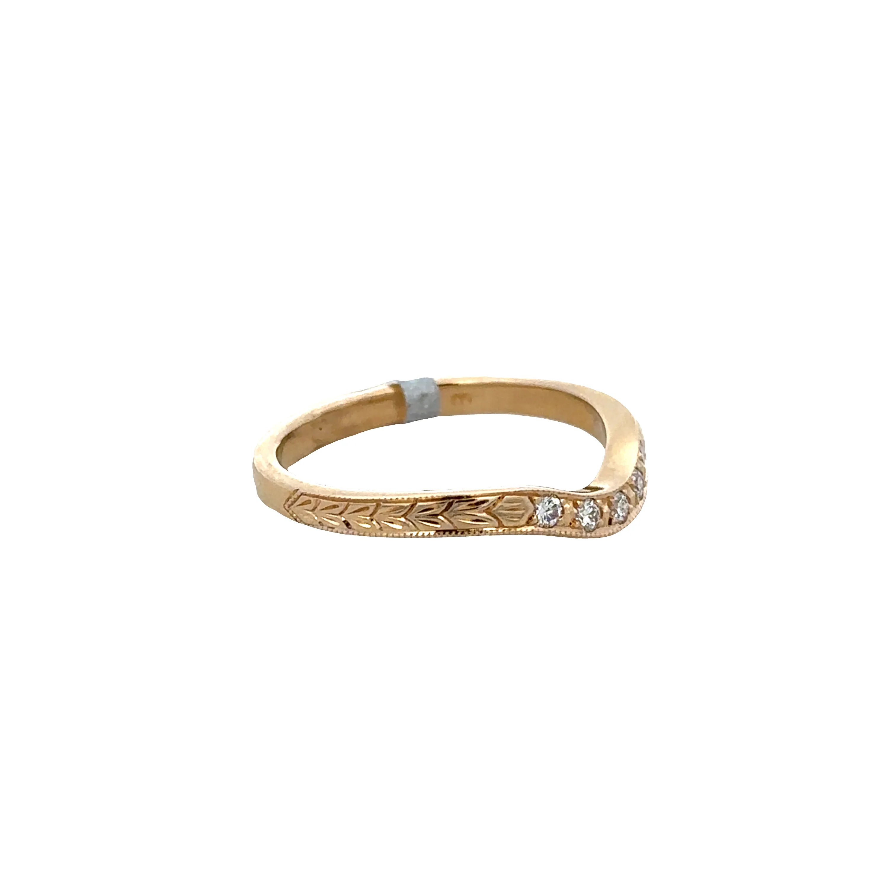 14k Yellow Gold Curved Contoured Diamond Band – Size 6.75 - Image 2