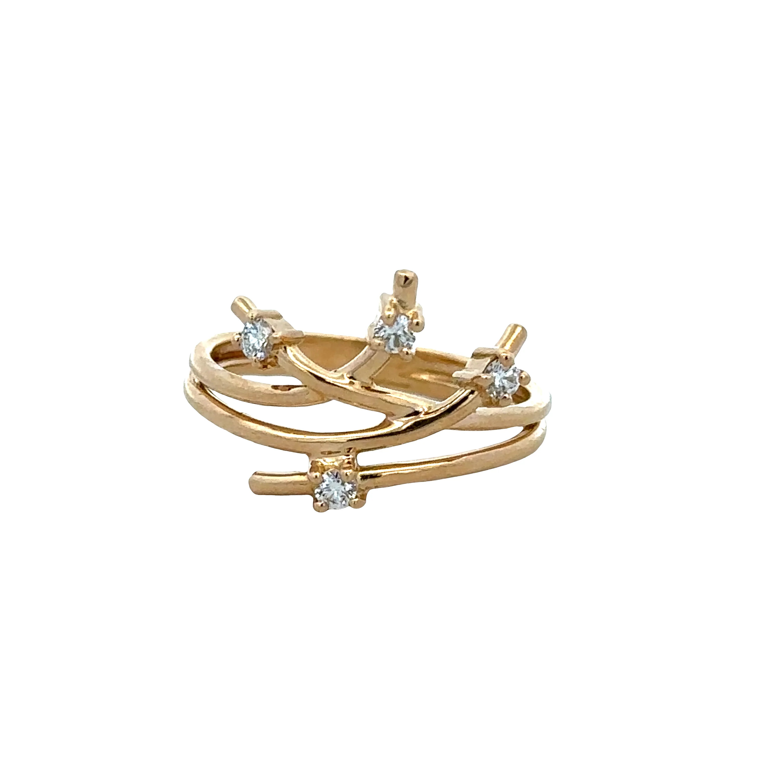 14k Yellow Gold Diamond Abstract Openwork Ring – Size 6.5
