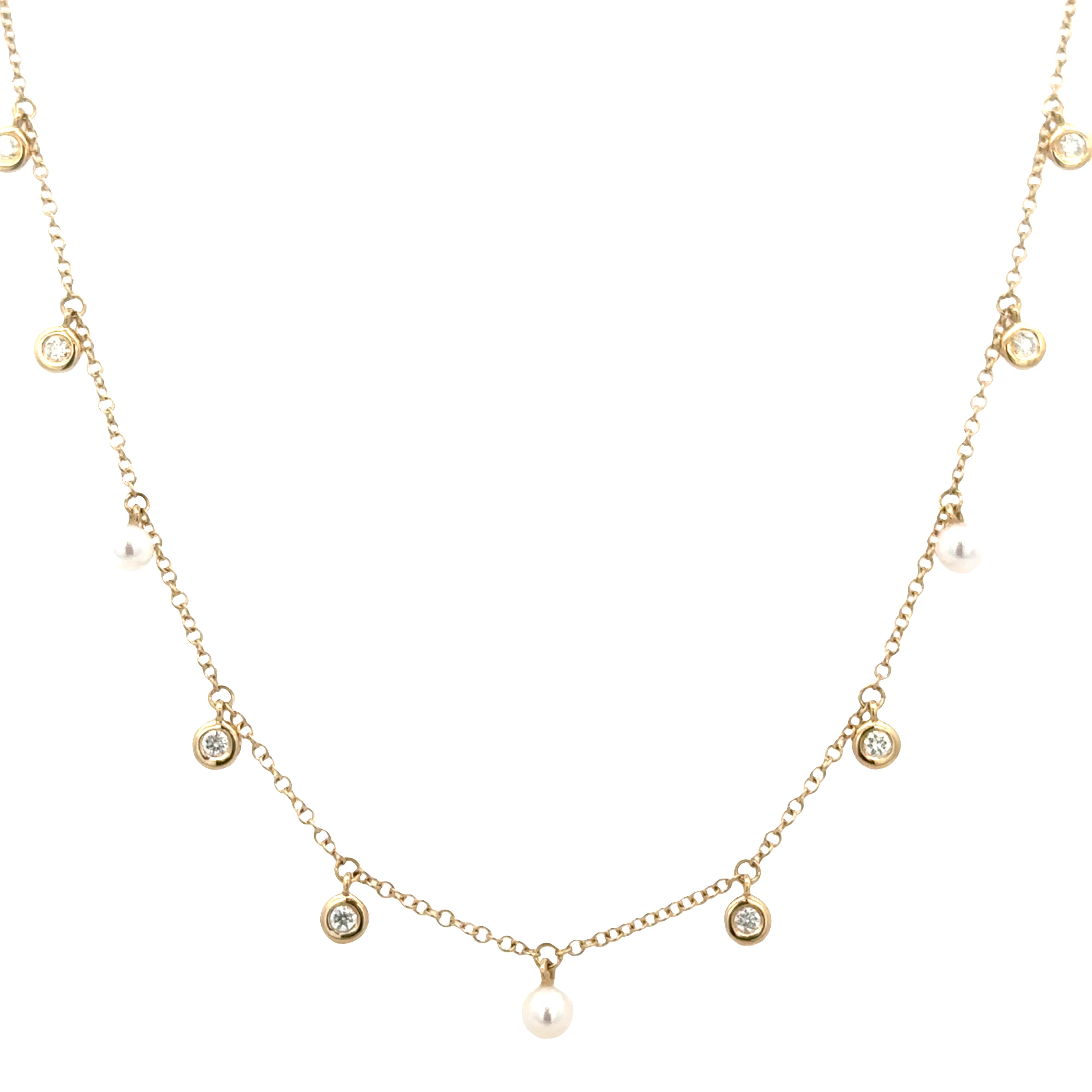 14k Yellow Gold Diamond and Pearl Necklace